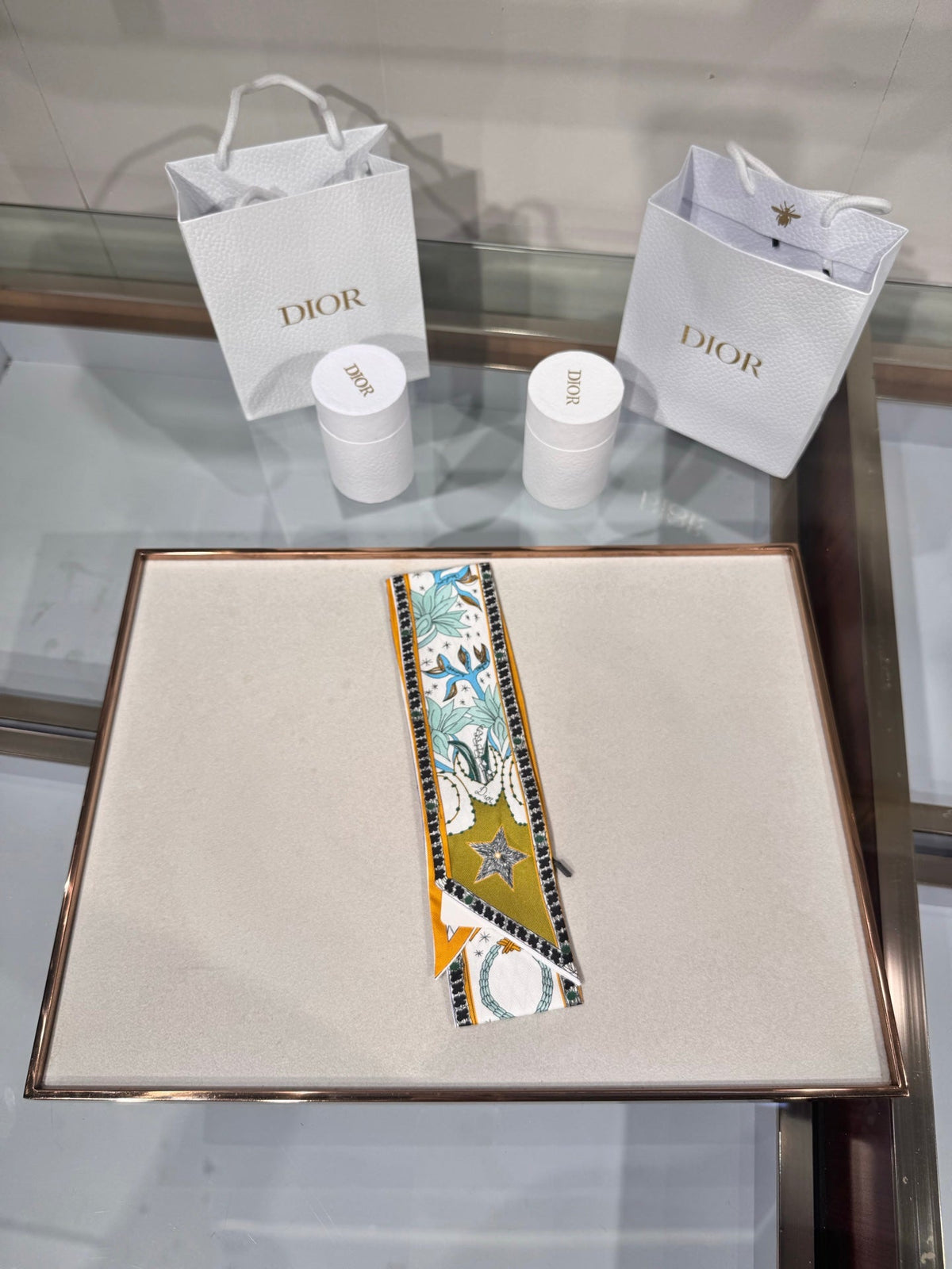 Dior 2026 Le Monde Mitzah Scarf 100cm Yellow Mix White Silk 203881