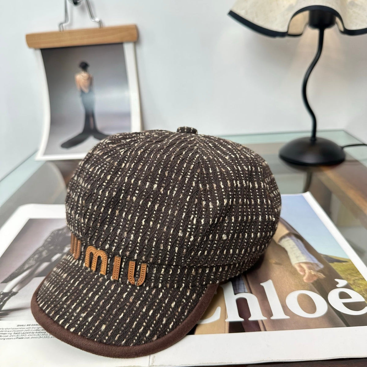 Miumiu Tweed Newsboy Cap Hat 497142