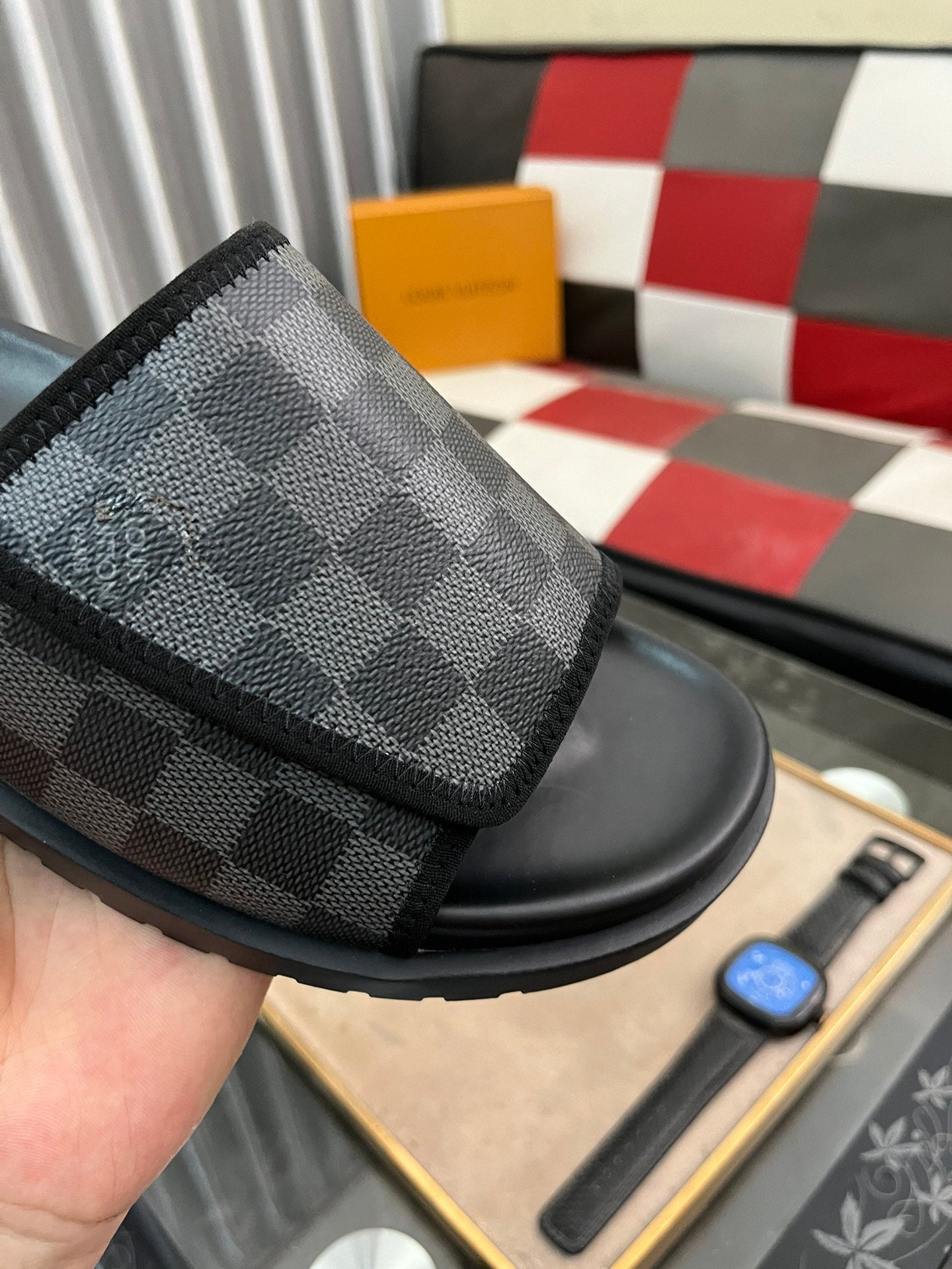 MIAMI MULE IN BLACK DAMIER JACQUARD