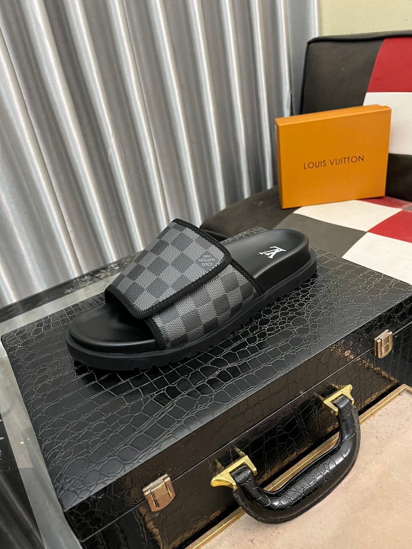 MIAMI MULE IN BLACK DAMIER JACQUARD