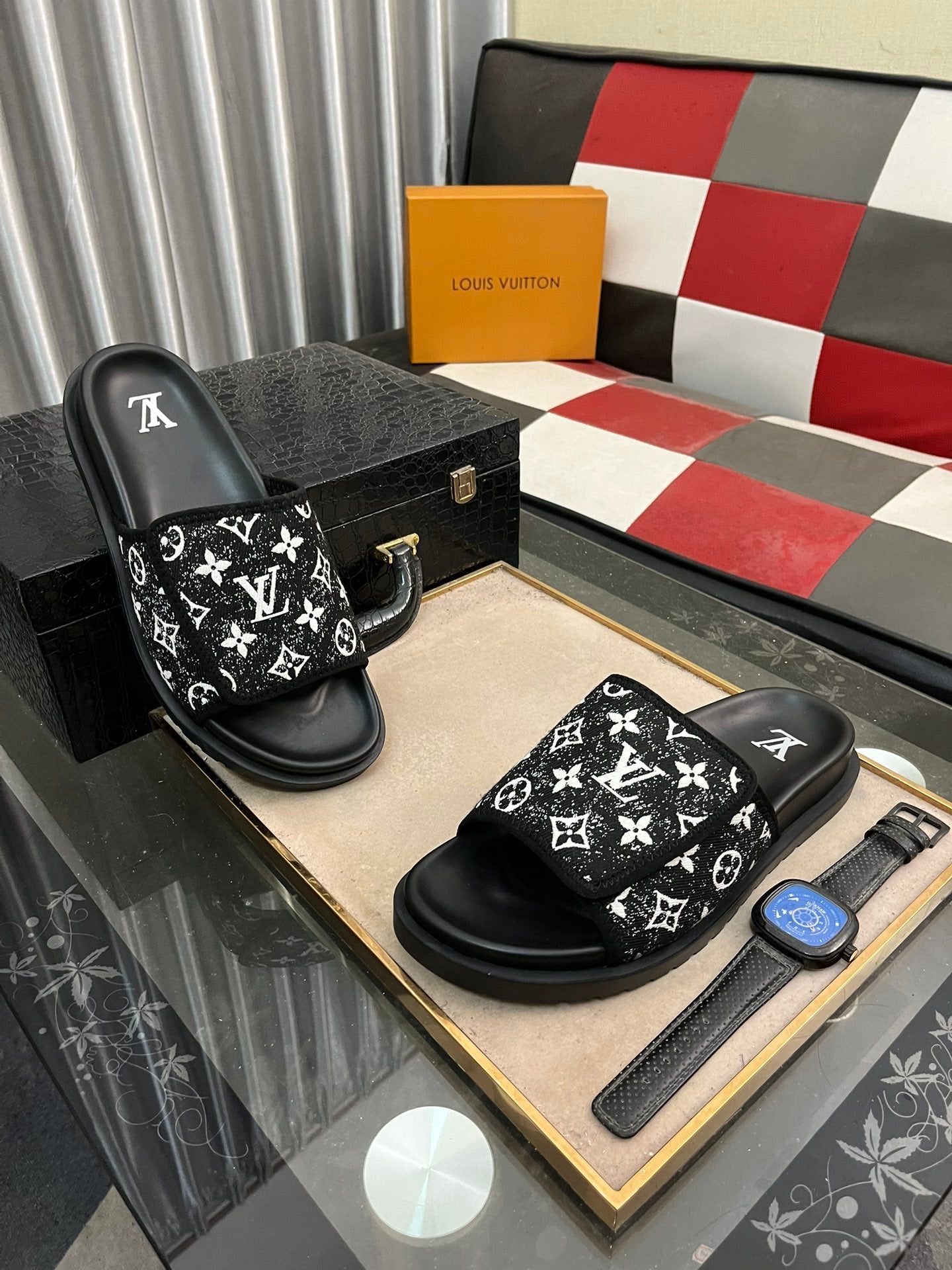 MIAMI MULE IN BLACK MIX WHITE MONOGRAM JACQUARD