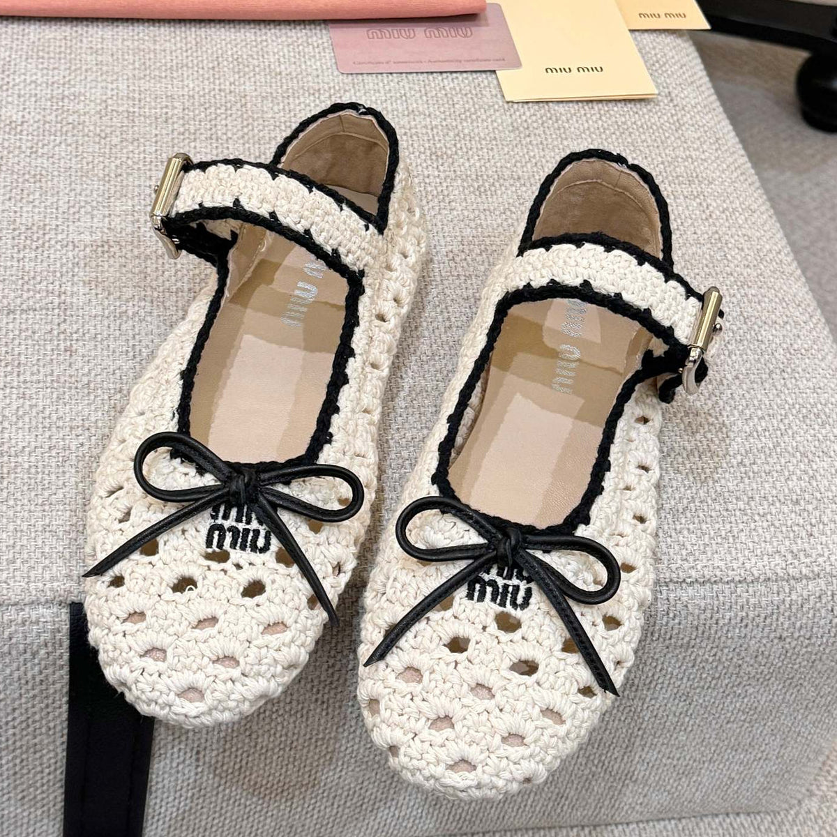 Miumiu 2026 Ballet Flat Cream Mix Colors Crochet 957368