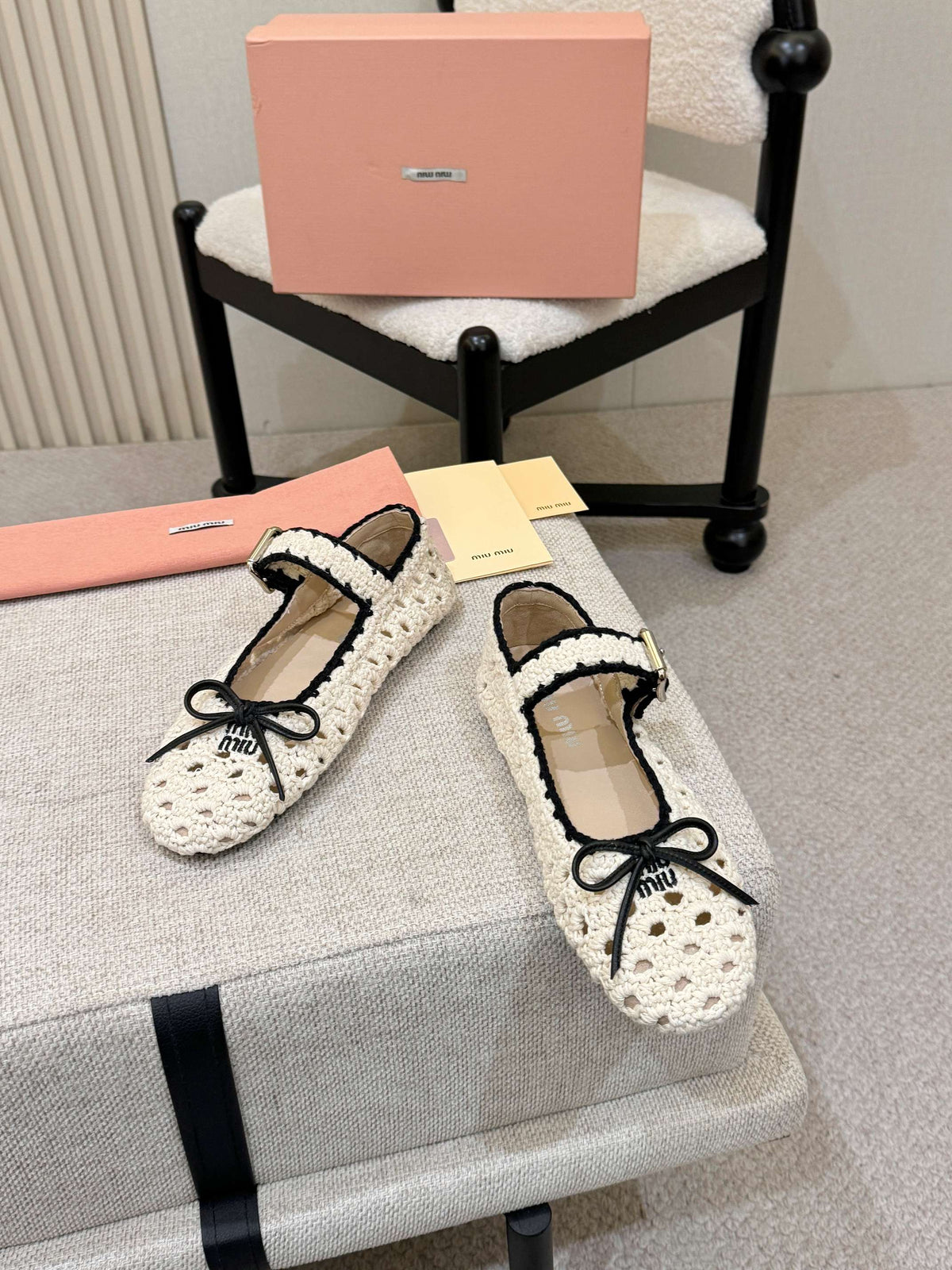 Miumiu 2026 Ballet Flat Cream Mix Colors Crochet 957368