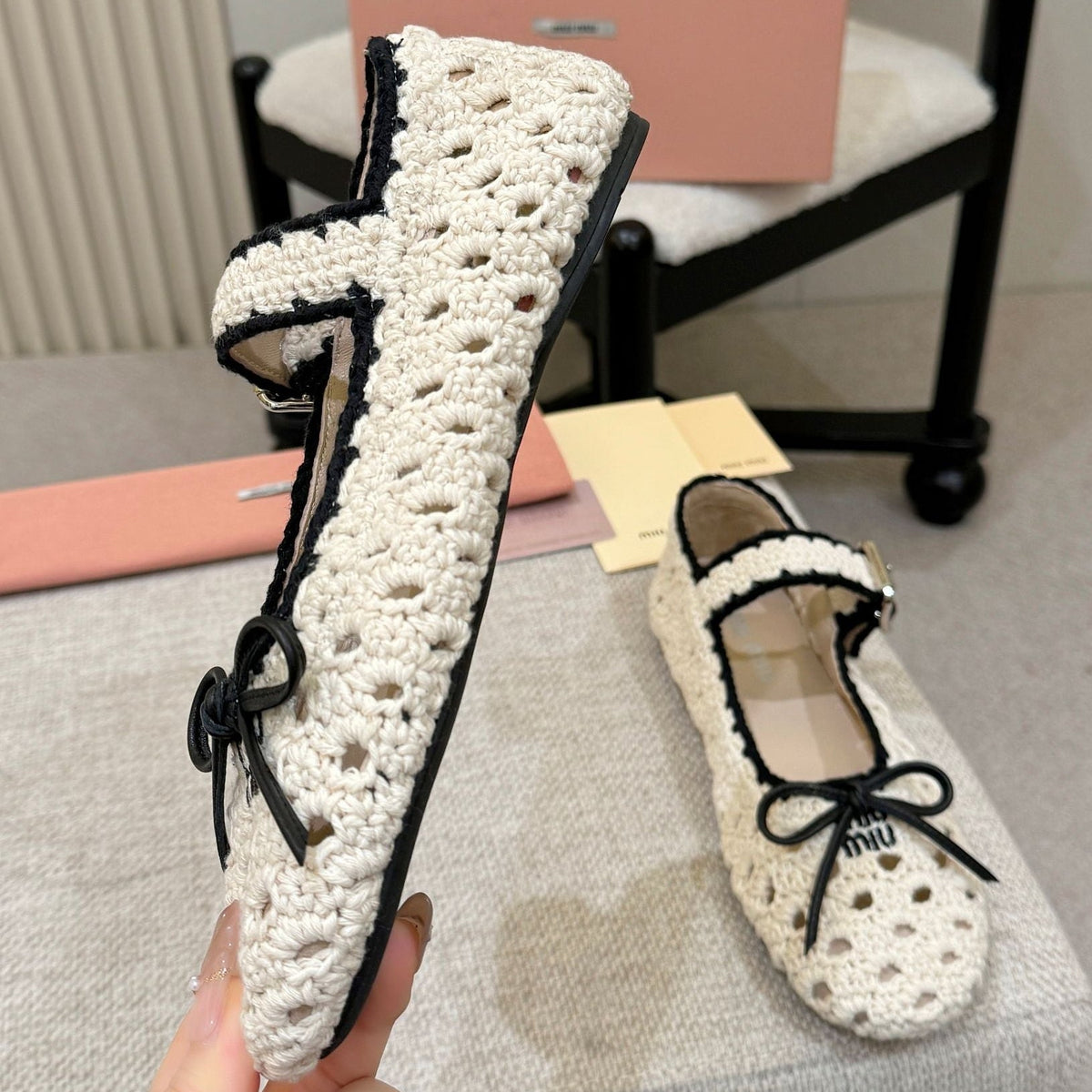 Miumiu 2026 Ballet Flat Cream Mix Colors Crochet 957368