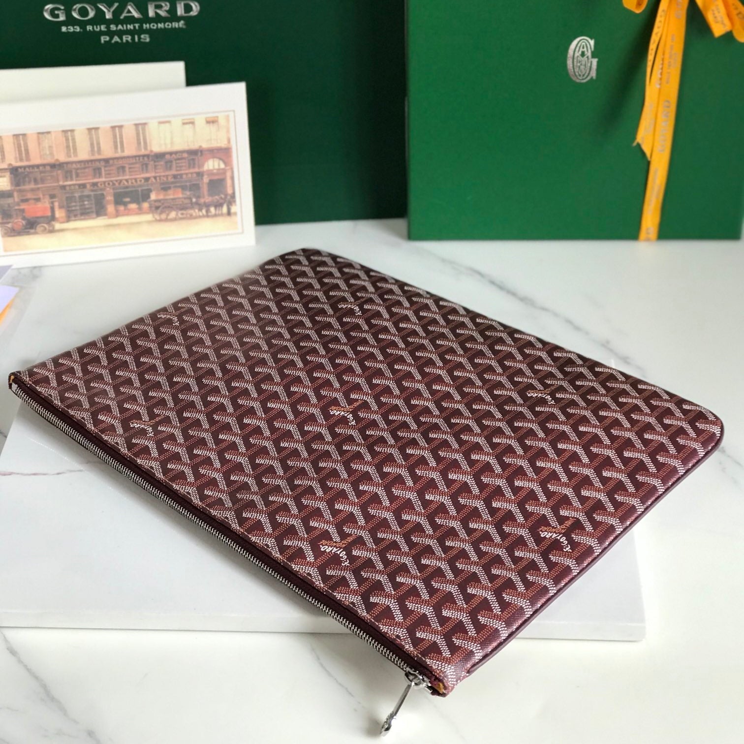 SÃ‰NAT MGM POUCH 40 IN BURGUNDY RED GOYARDINE CANVAS