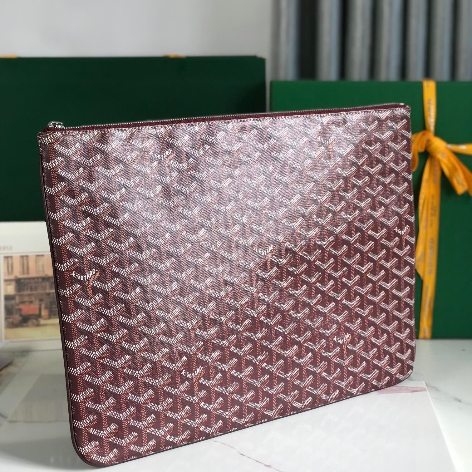 SÃ‰NAT MGM POUCH 40 IN BURGUNDY RED GOYARDINE CANVAS