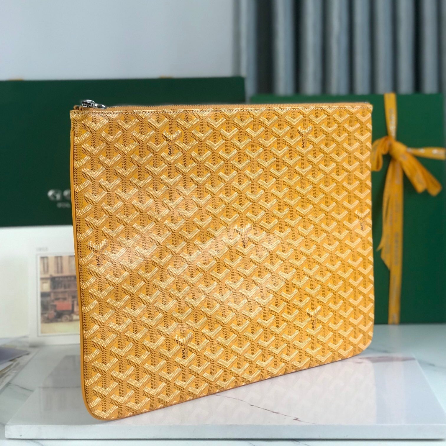 SÃ‰NAT MGM POUCH 40 IN YELLOW GOYARDINE CANVAS