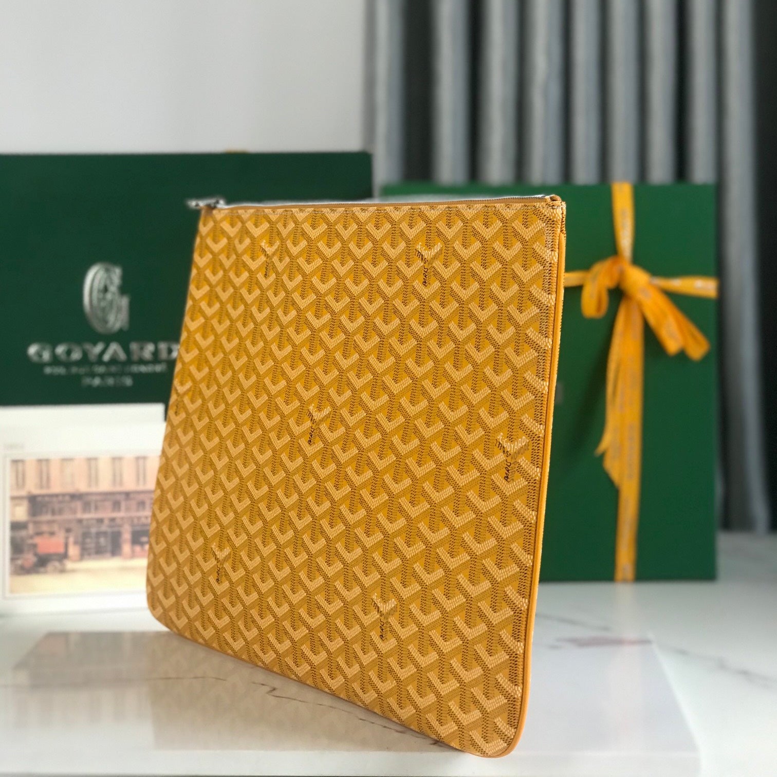 SÃ‰NAT MGM POUCH 40 IN YELLOW GOYARDINE CANVAS