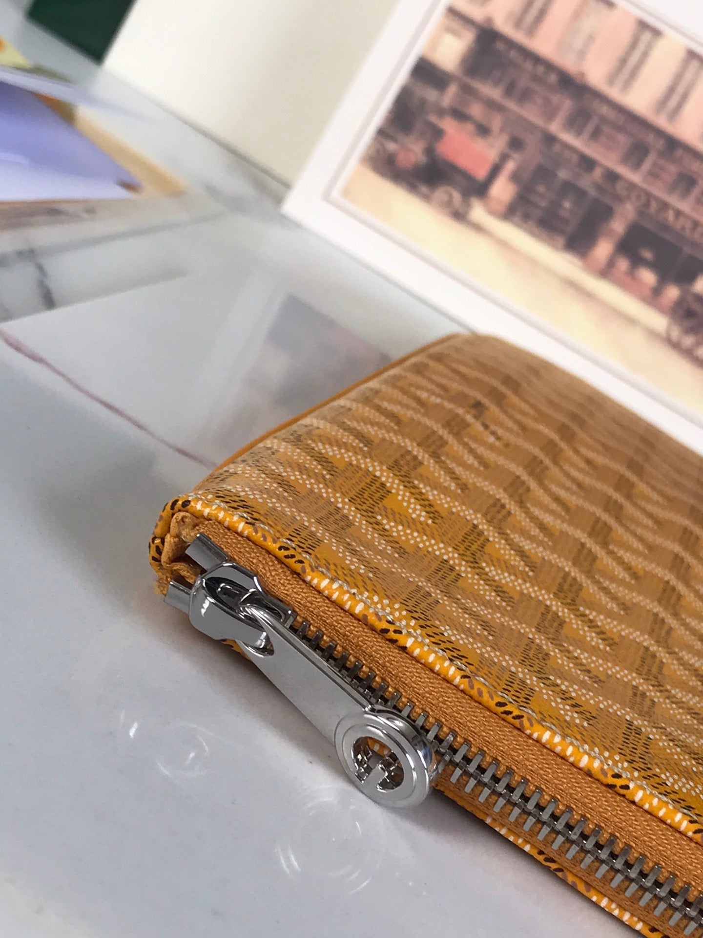 SÃ‰NAT MGM POUCH 40 IN YELLOW GOYARDINE CANVAS