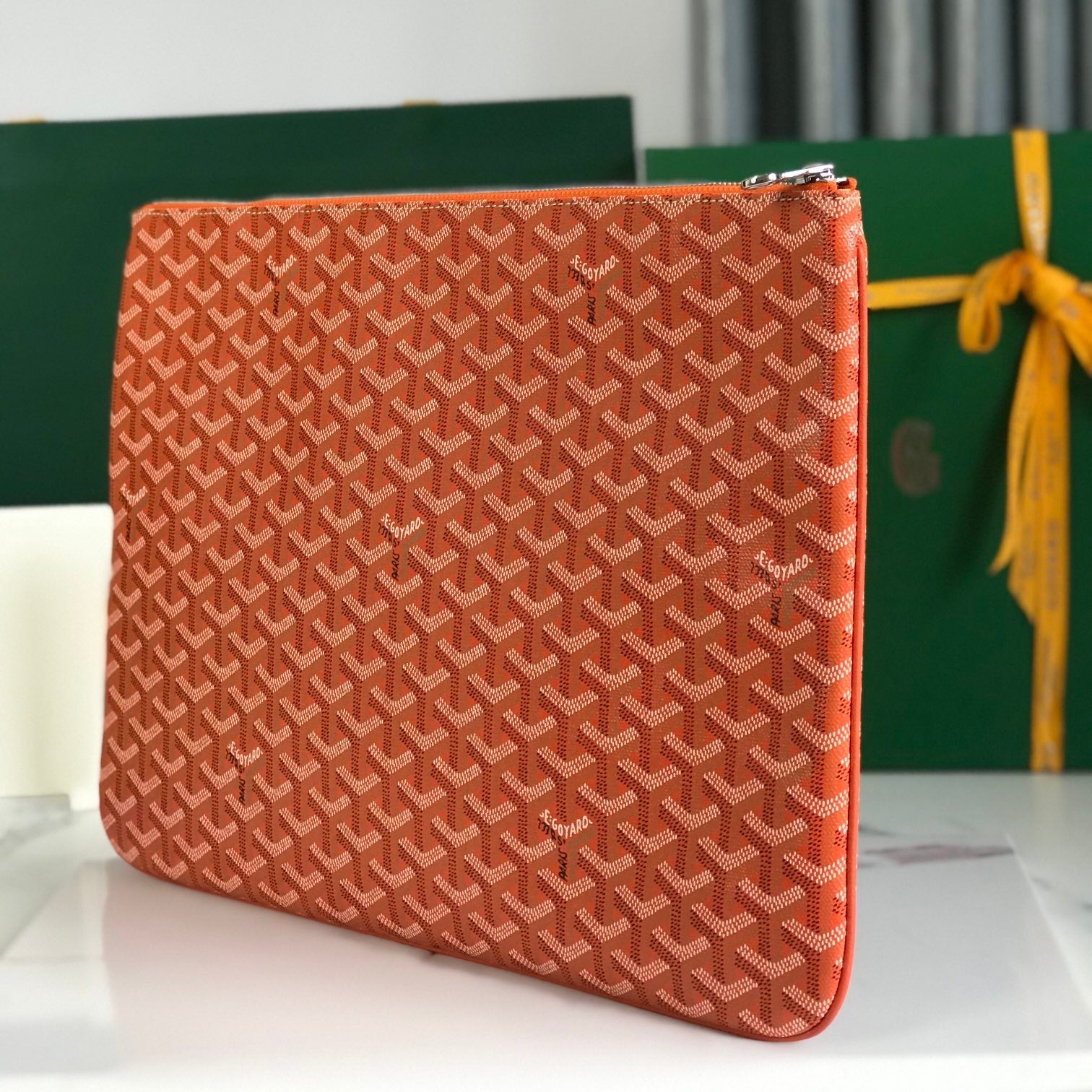 SÃ‰NAT MGM POUCH 40 IN RED ORANGE GOYARDINE CANVAS