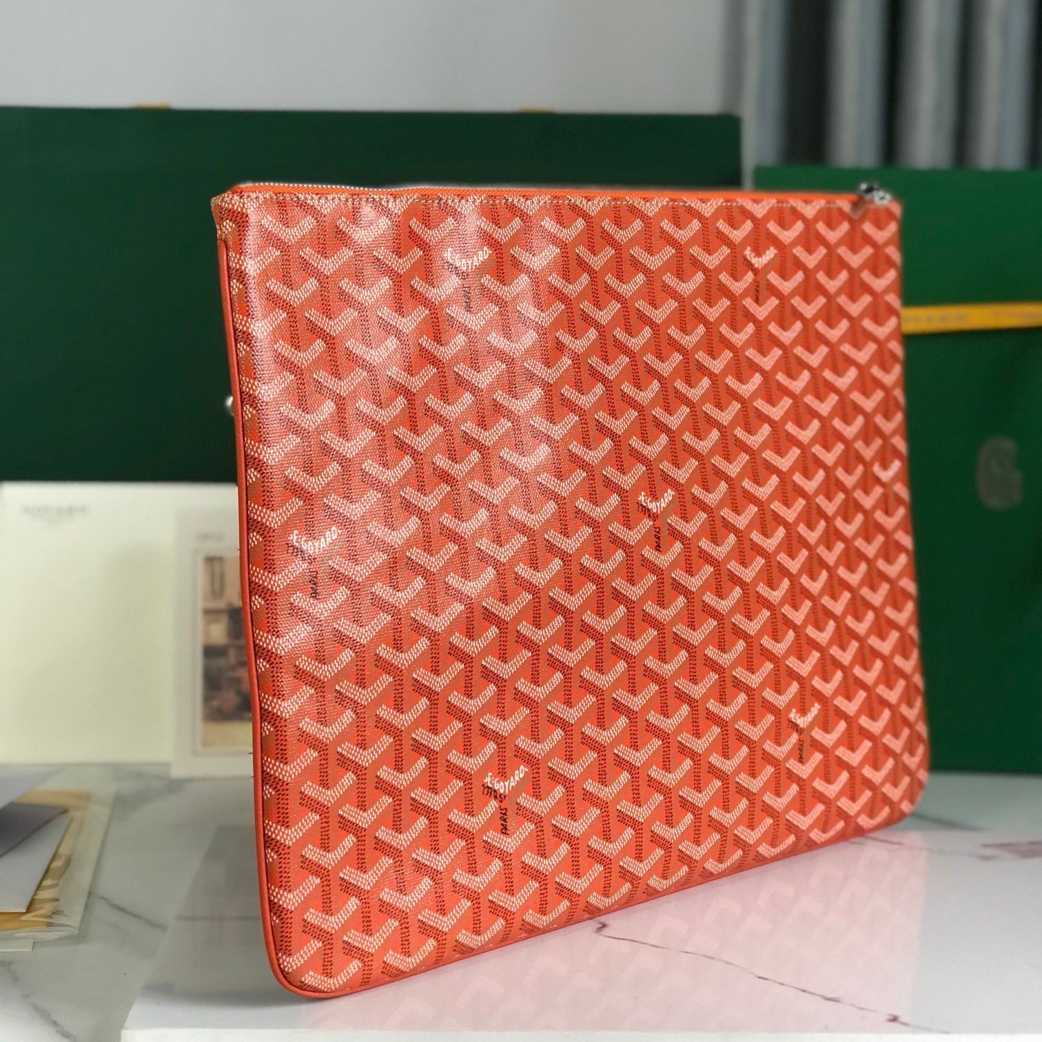SÃ‰NAT MGM POUCH 40 IN RED ORANGE GOYARDINE CANVAS