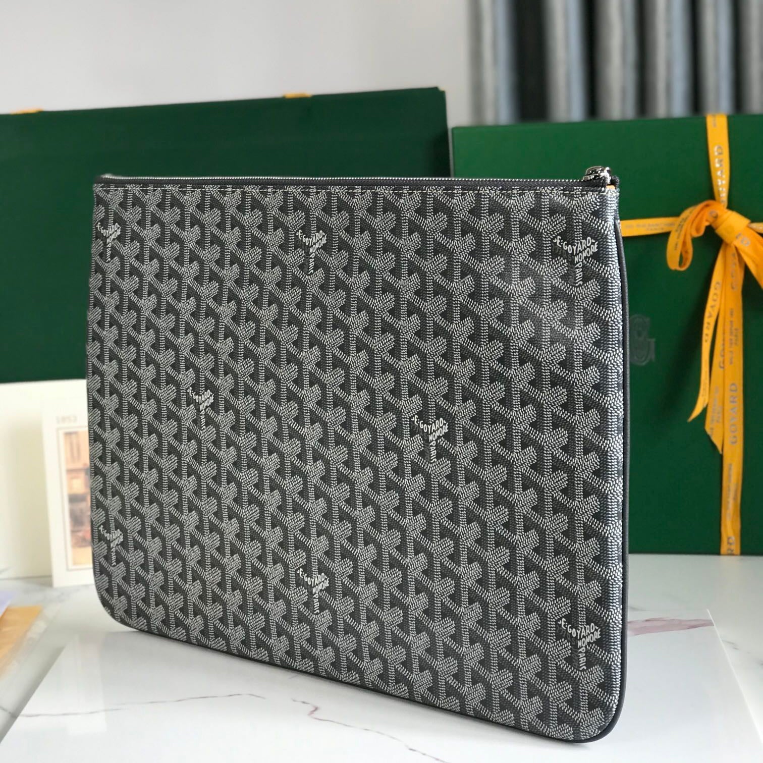 SÃ‰NAT MGM POUCH 40 IN GREY GOYARDINE CANVAS