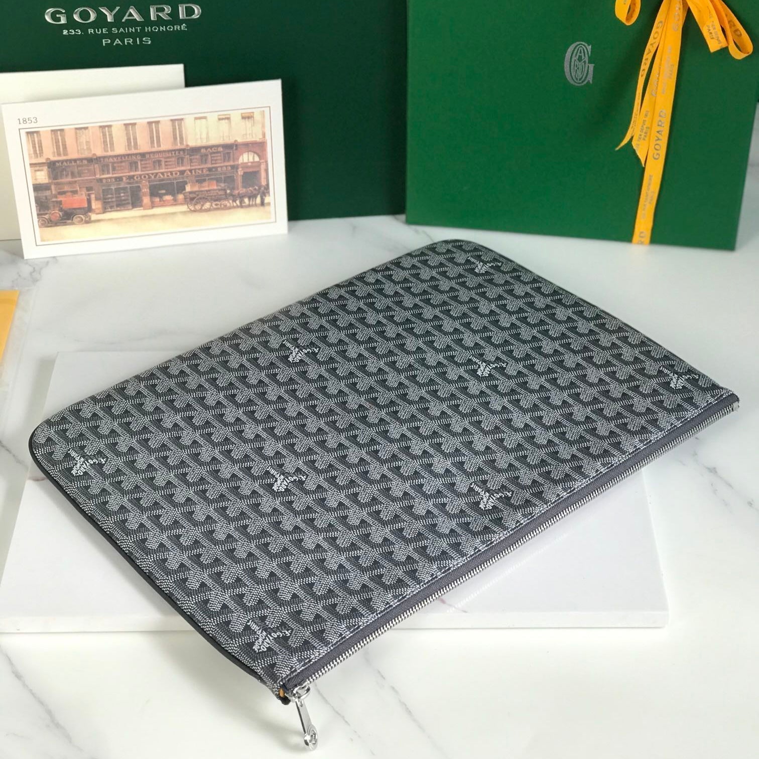SÃ‰NAT MGM POUCH 40 IN GREY GOYARDINE CANVAS