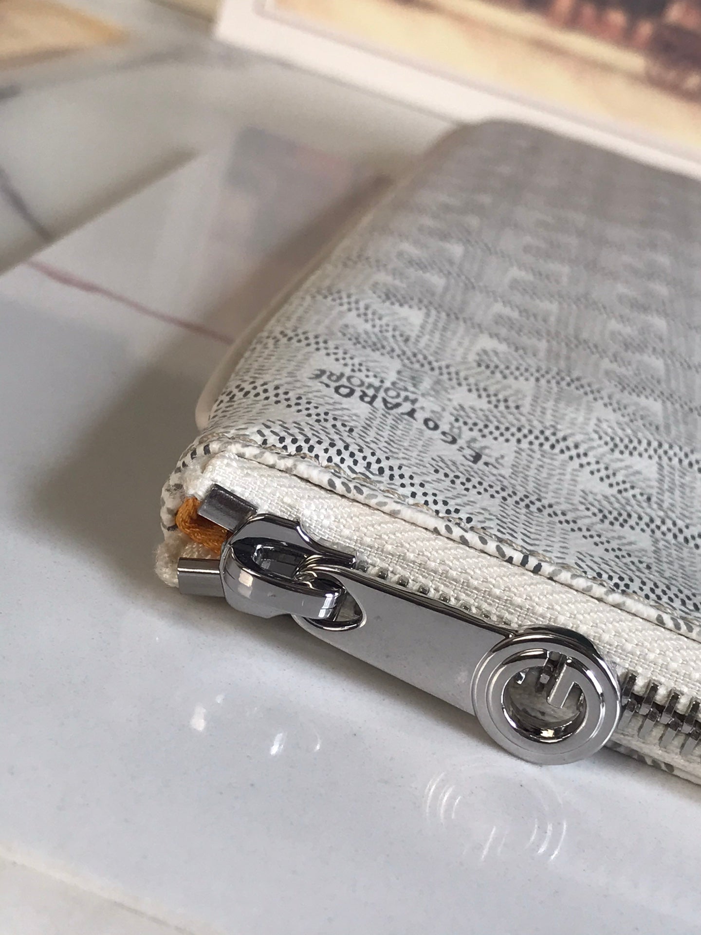 SÃ‰NAT MGM POUCH 40 IN WHITE GOYARDINE CANVAS
