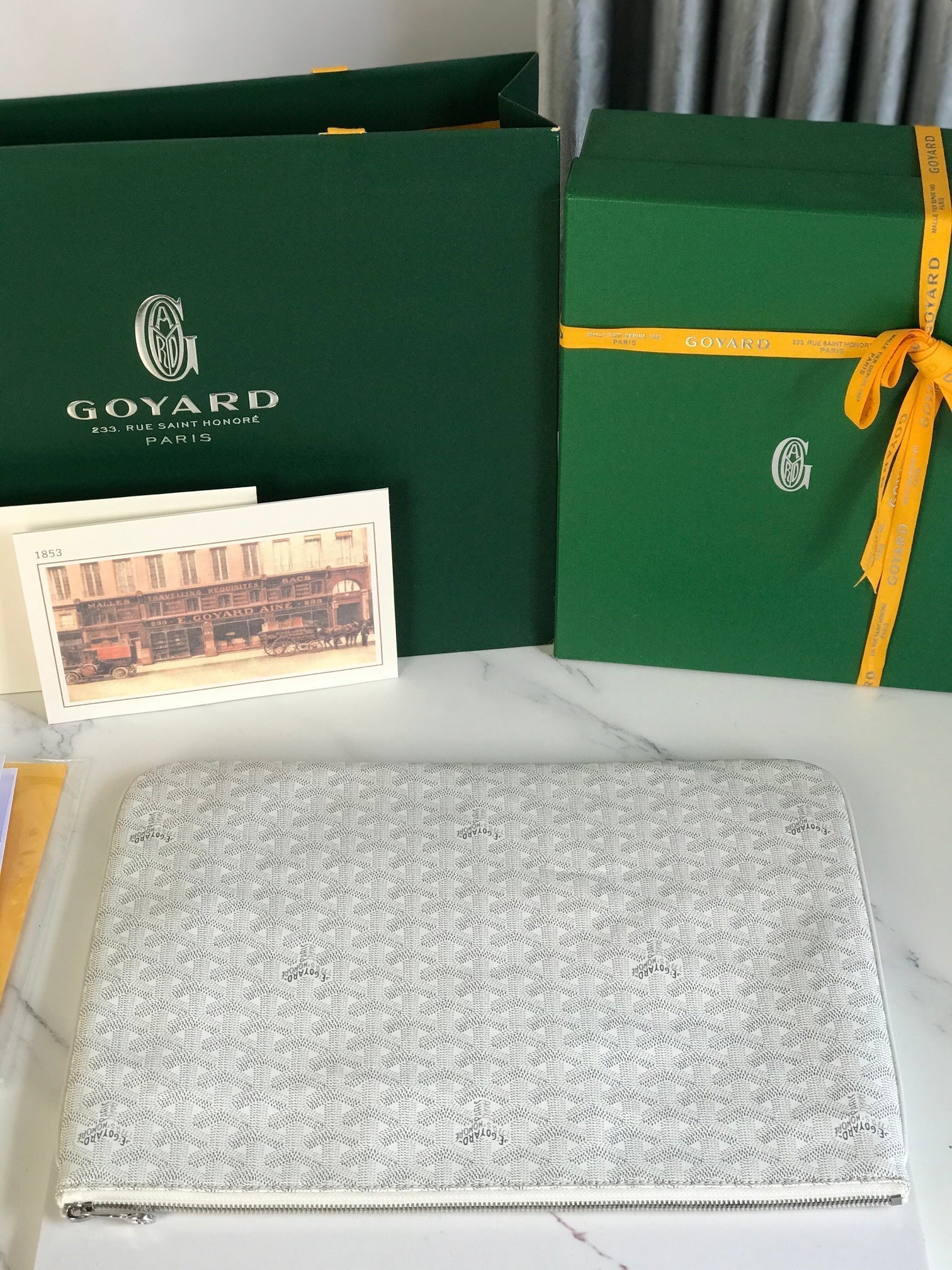 SÃ‰NAT MGM POUCH 40 IN WHITE GOYARDINE CANVAS