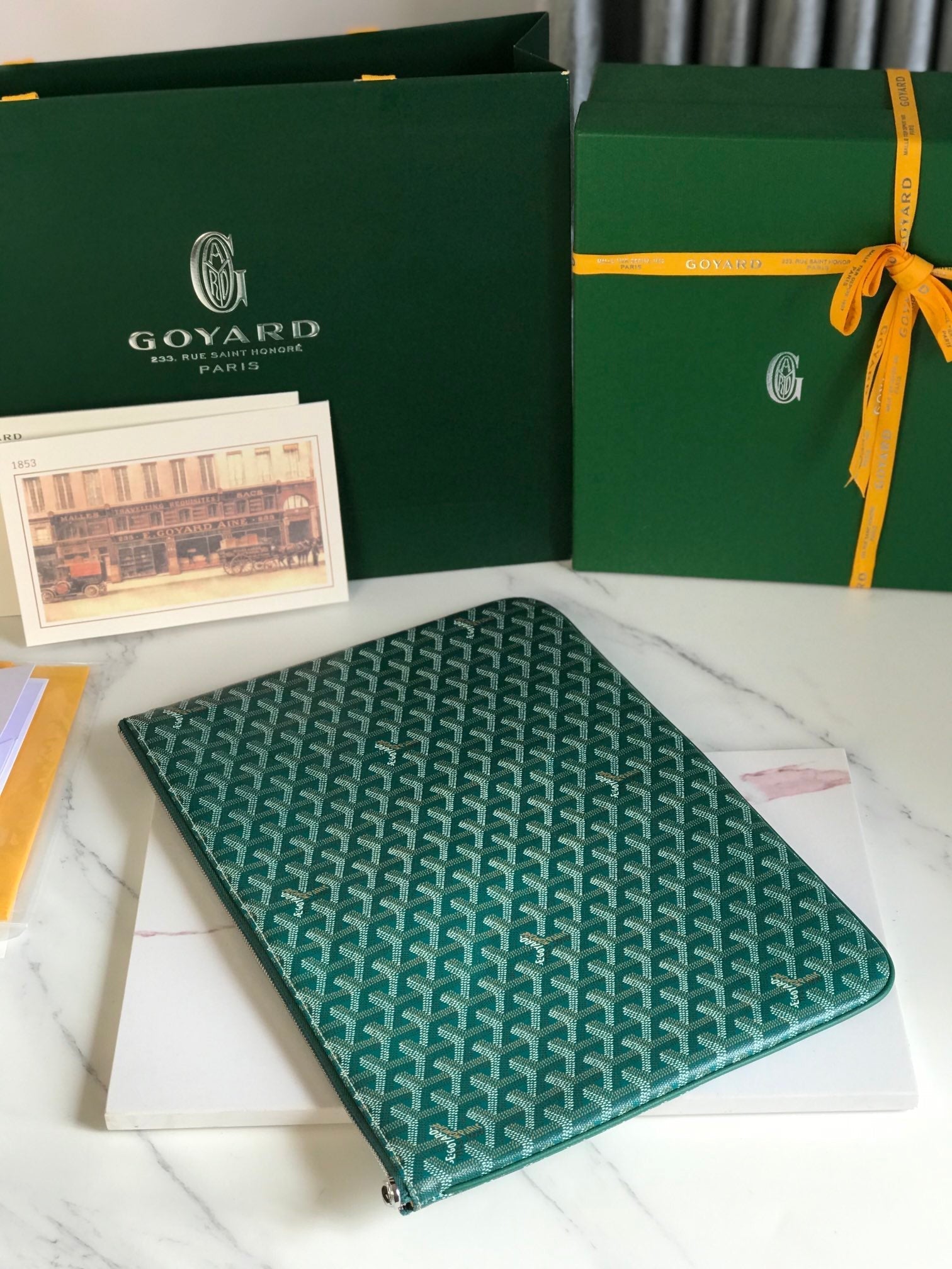 SÃ‰NAT MGM POUCH 40 IN GREEN GOYARDINE CANVAS