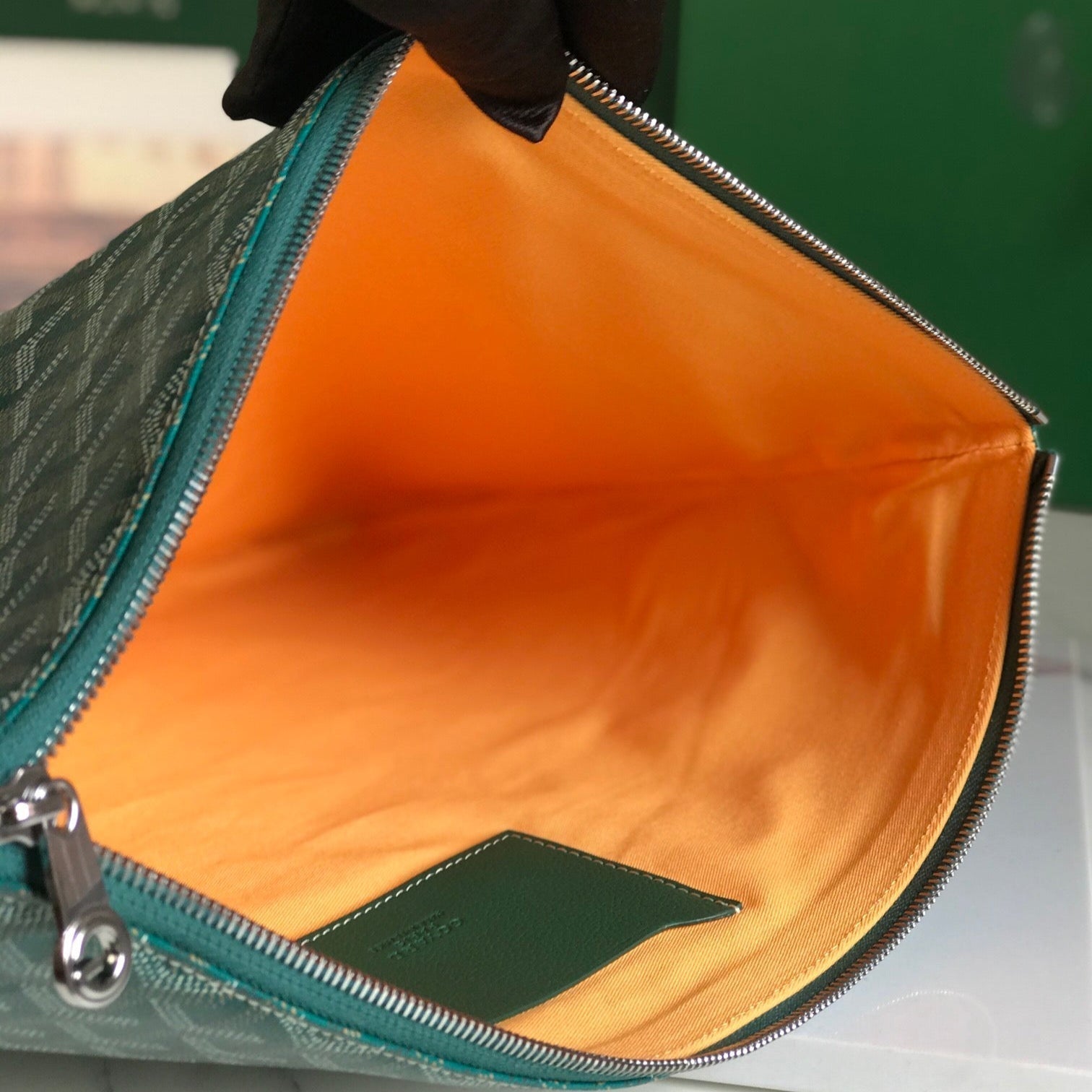 SÃ‰NAT MGM POUCH 40 IN GREEN GOYARDINE CANVAS