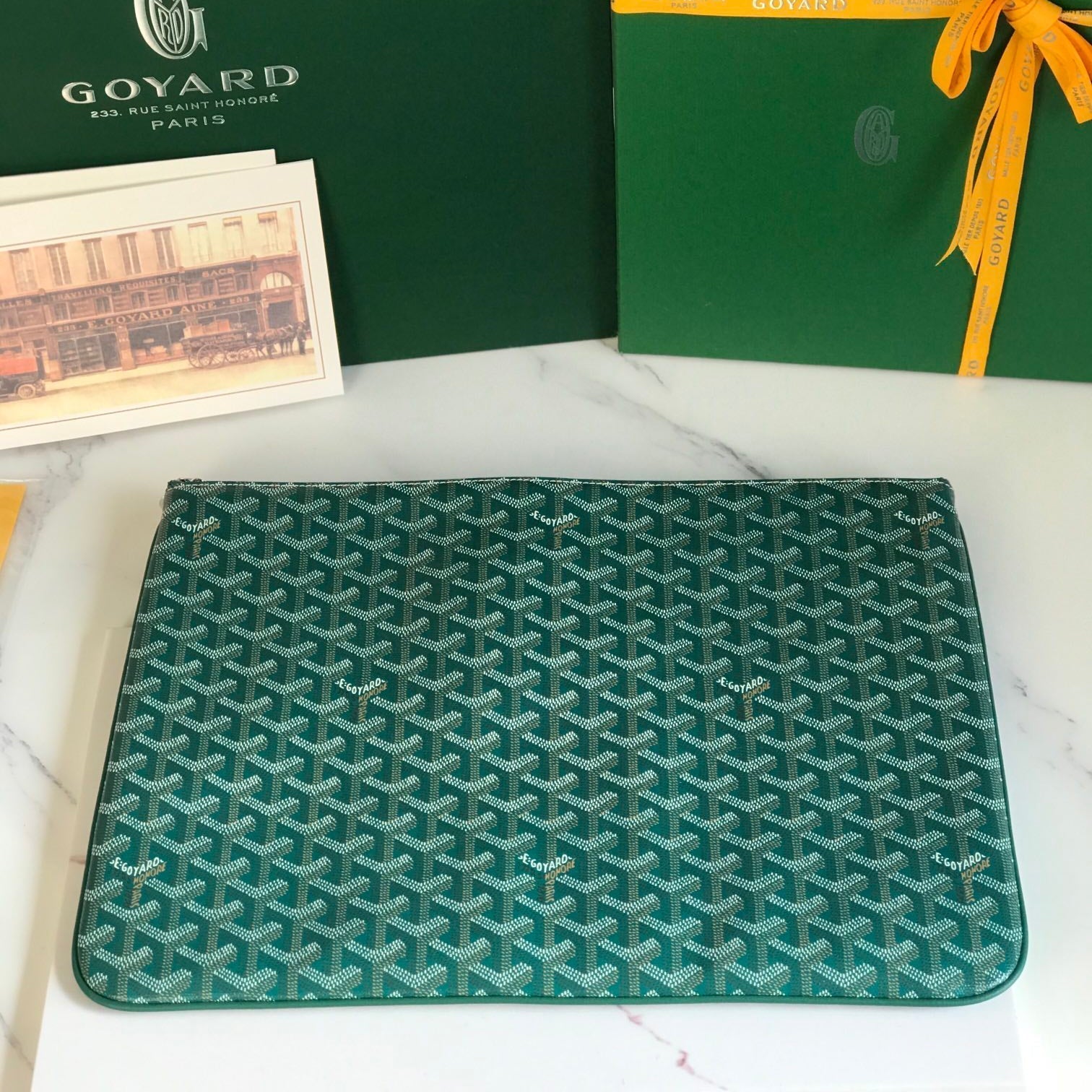 SÃ‰NAT MGM POUCH 40 IN GREEN GOYARDINE CANVAS