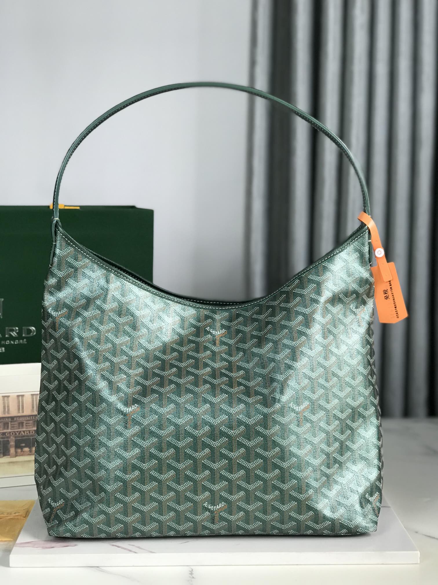 BohÃ¨me Hobo Bag 42cm Green Canvas Chevroches Calfskin