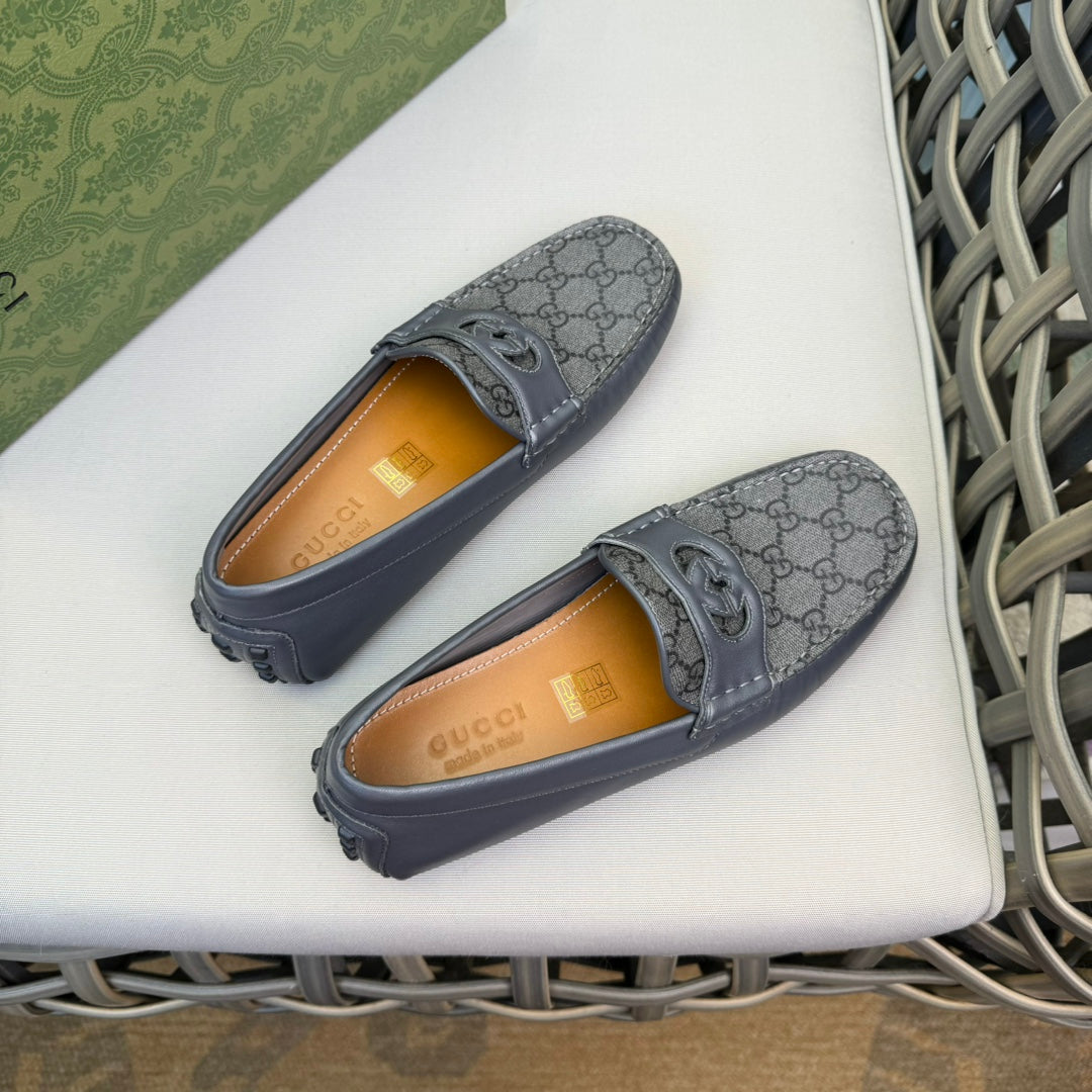 GG Men's Loafer Grey Canvas Cowhide 537557