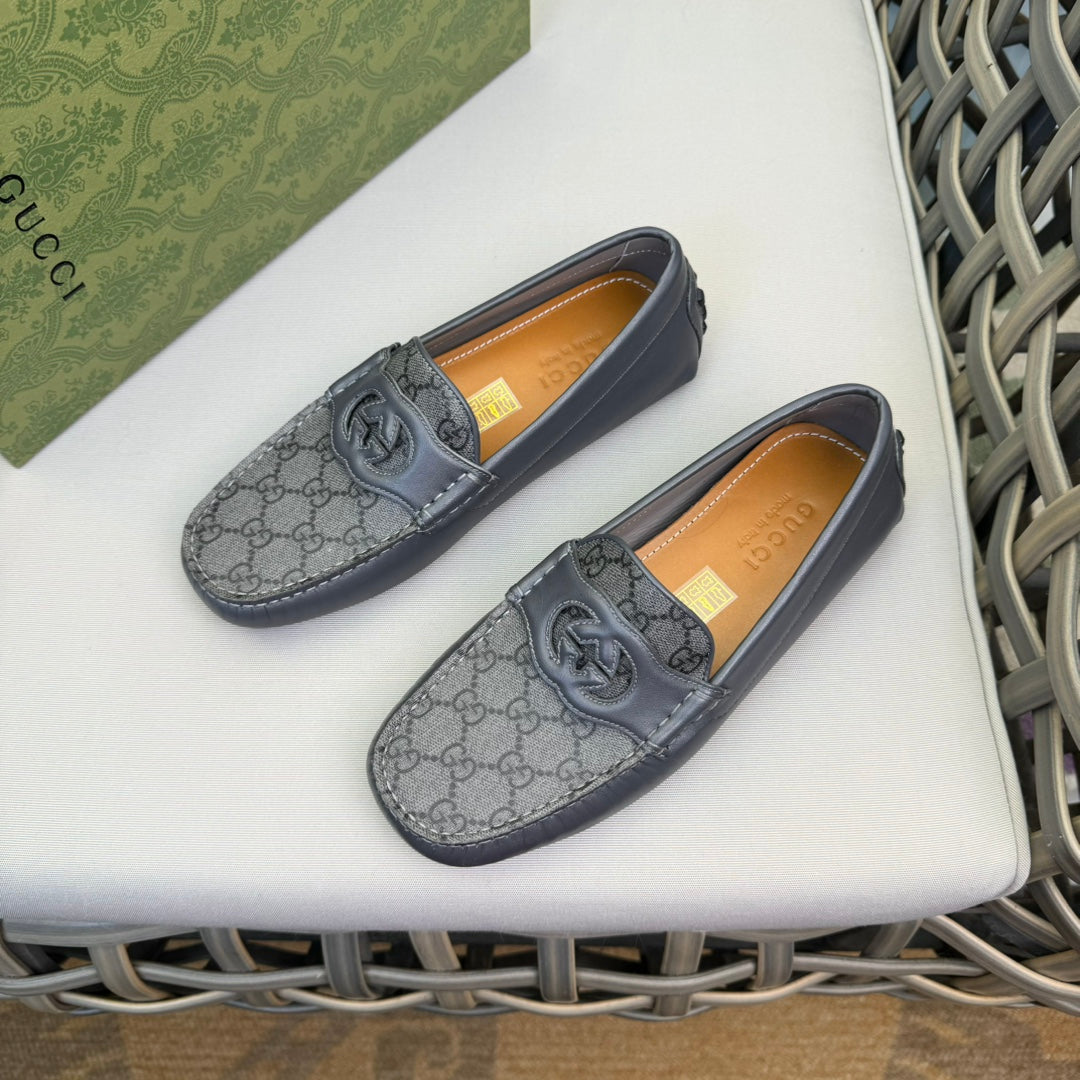 GG Men's Loafer Grey Canvas Cowhide 537557