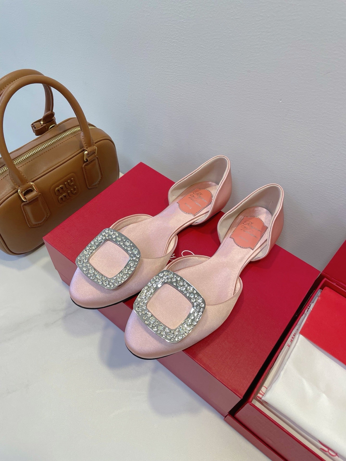Viv Chips Ballerina Flat Pink Silk 329267