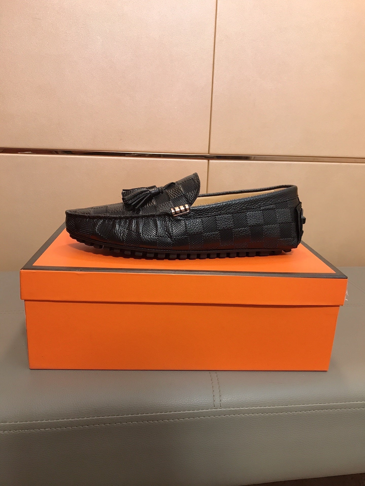 LV LOAFERS BLACK DAMIER CALFSKIN WITH TASSEL