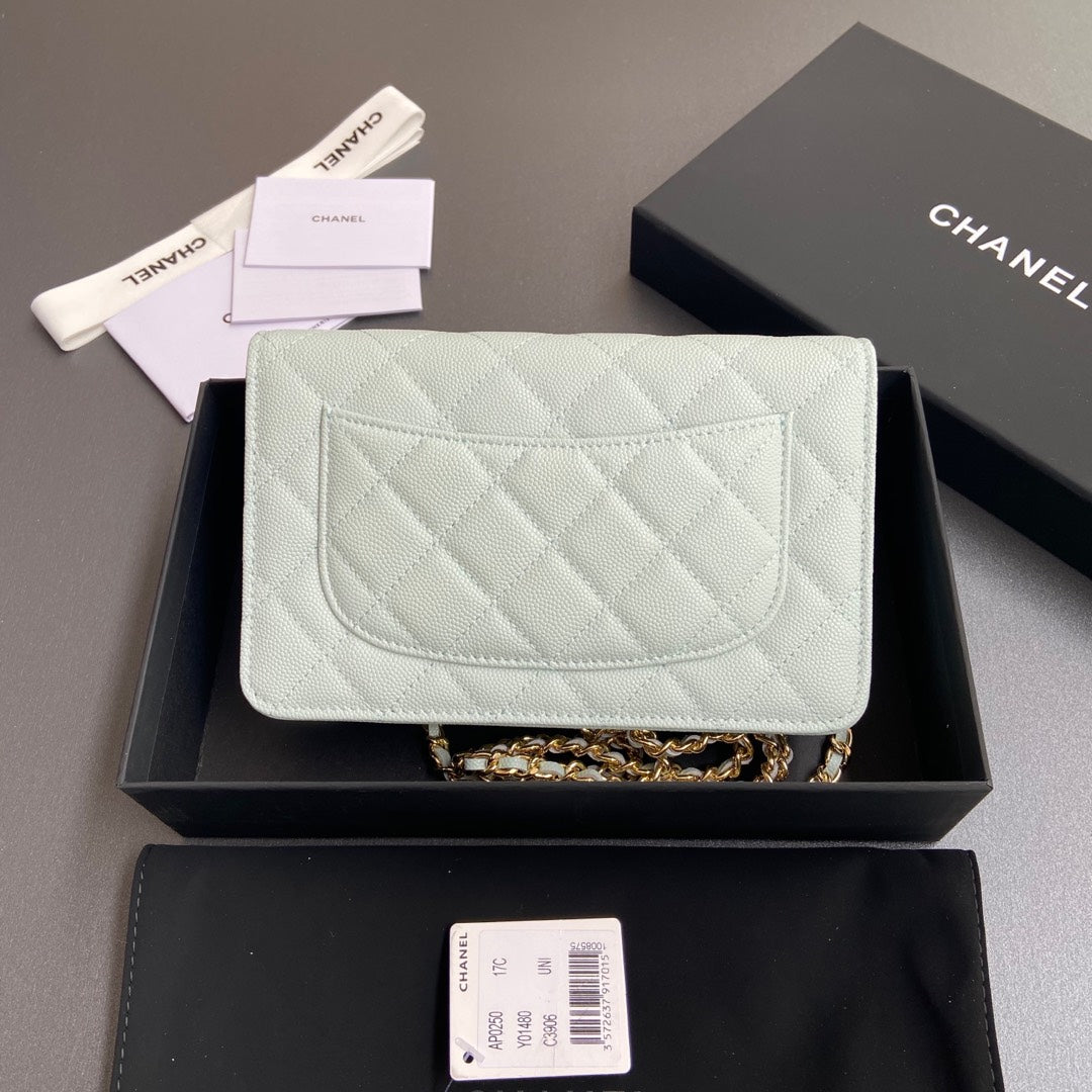 CC Woc 20cm Light Blue Grained Calfskin Gold Hardware
