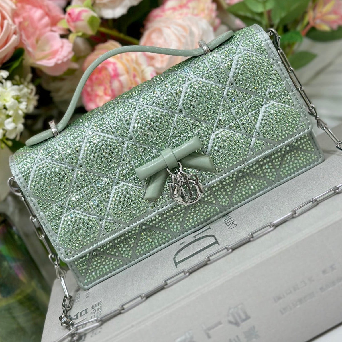 Dior 2026 My Dior Bag 21cm Green Cannage Satin and Strass