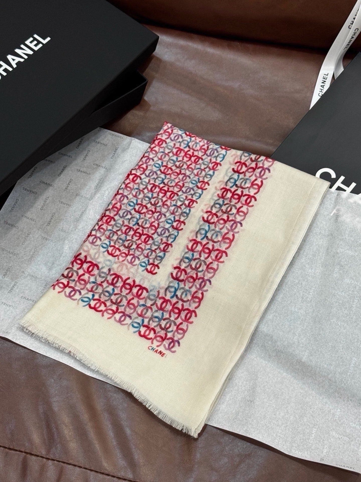 Chanel 2026 Double-C Monogram Scarf 200cm Colorful Cashmere 211958