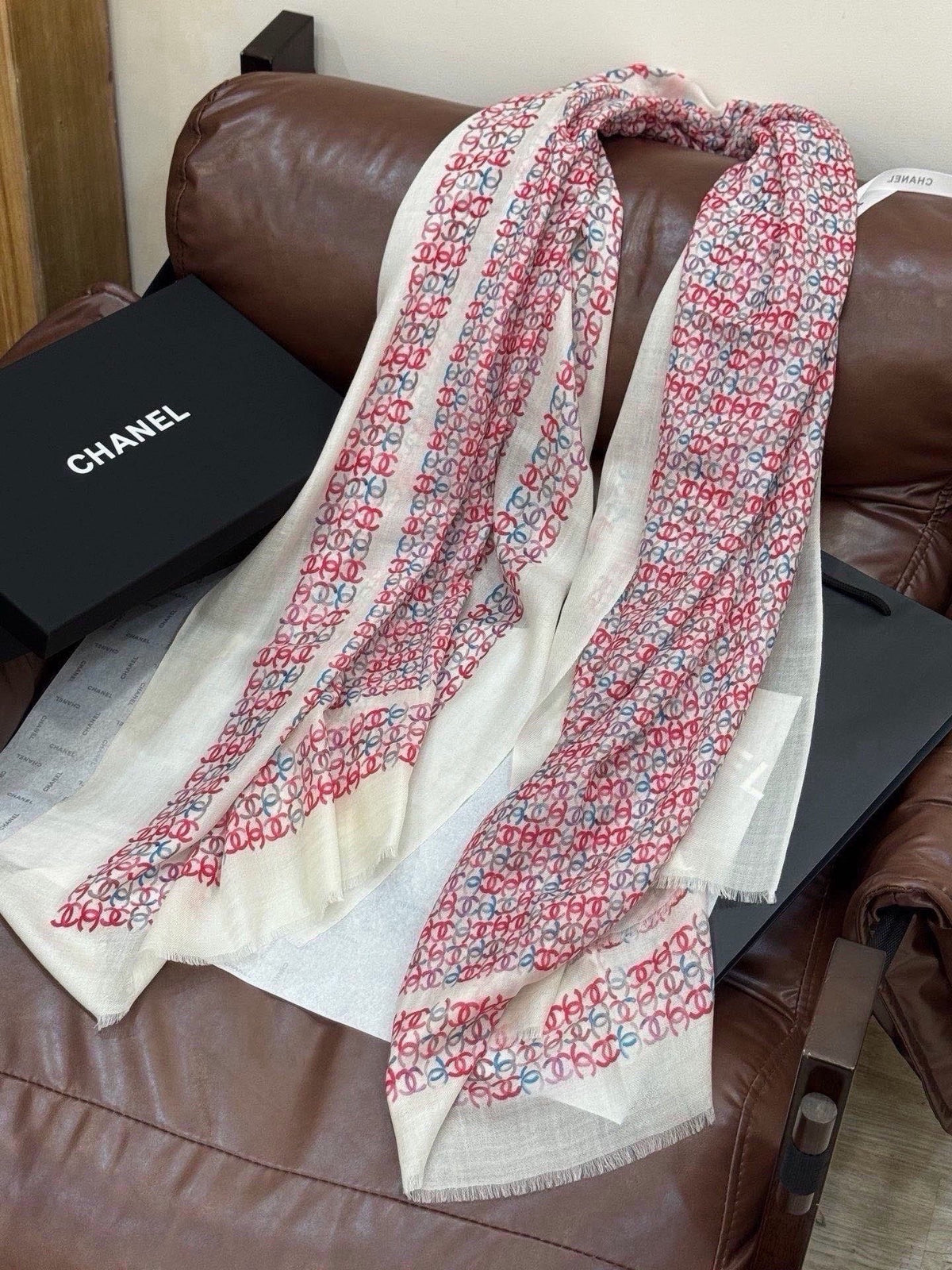Chanel 2026 Double-C Monogram Scarf 200cm Colorful Cashmere 211958