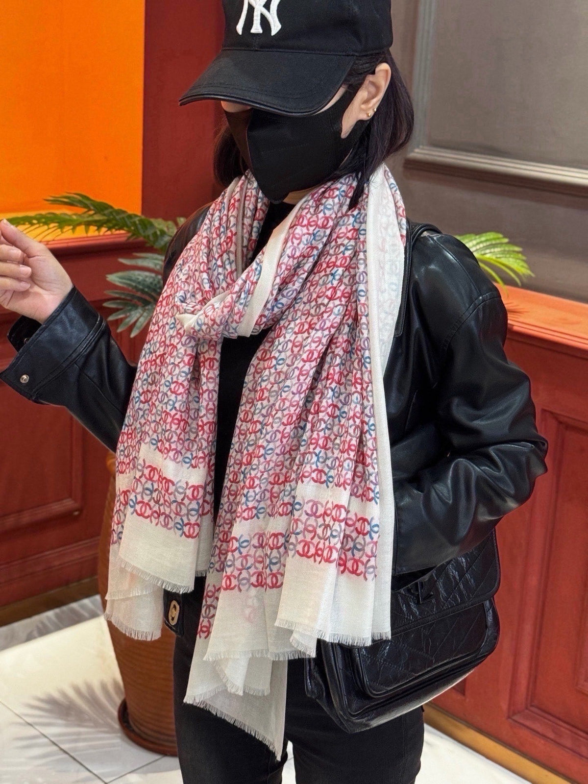 Chanel 2026 Double-C Monogram Scarf 200cm Colorful Cashmere 211958