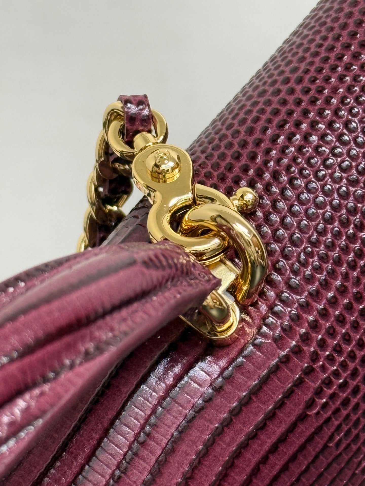 Chanel 2026 Clutch With Chain 25cm Burgundy Lizard-embossed Calfskin