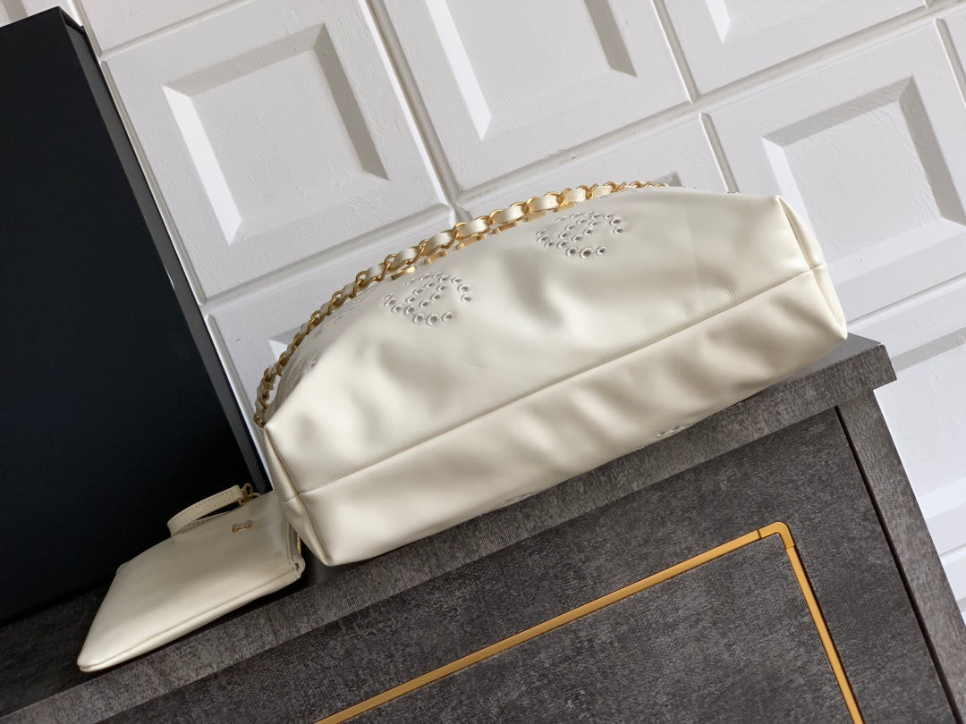 CC 25S Hobo Bag 30cm Cream Calfskin Gold Hardware