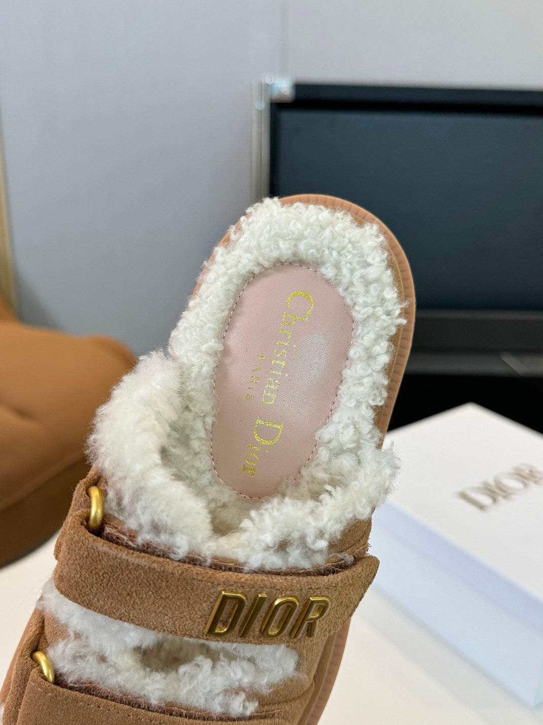 CD Dioract Slide Brown Suede And Fleece Lining
