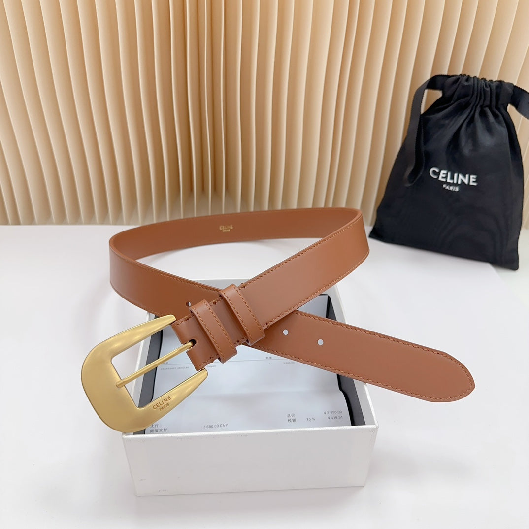 CEL Gold Western 35mm Belt Brown Cowhide 175053
