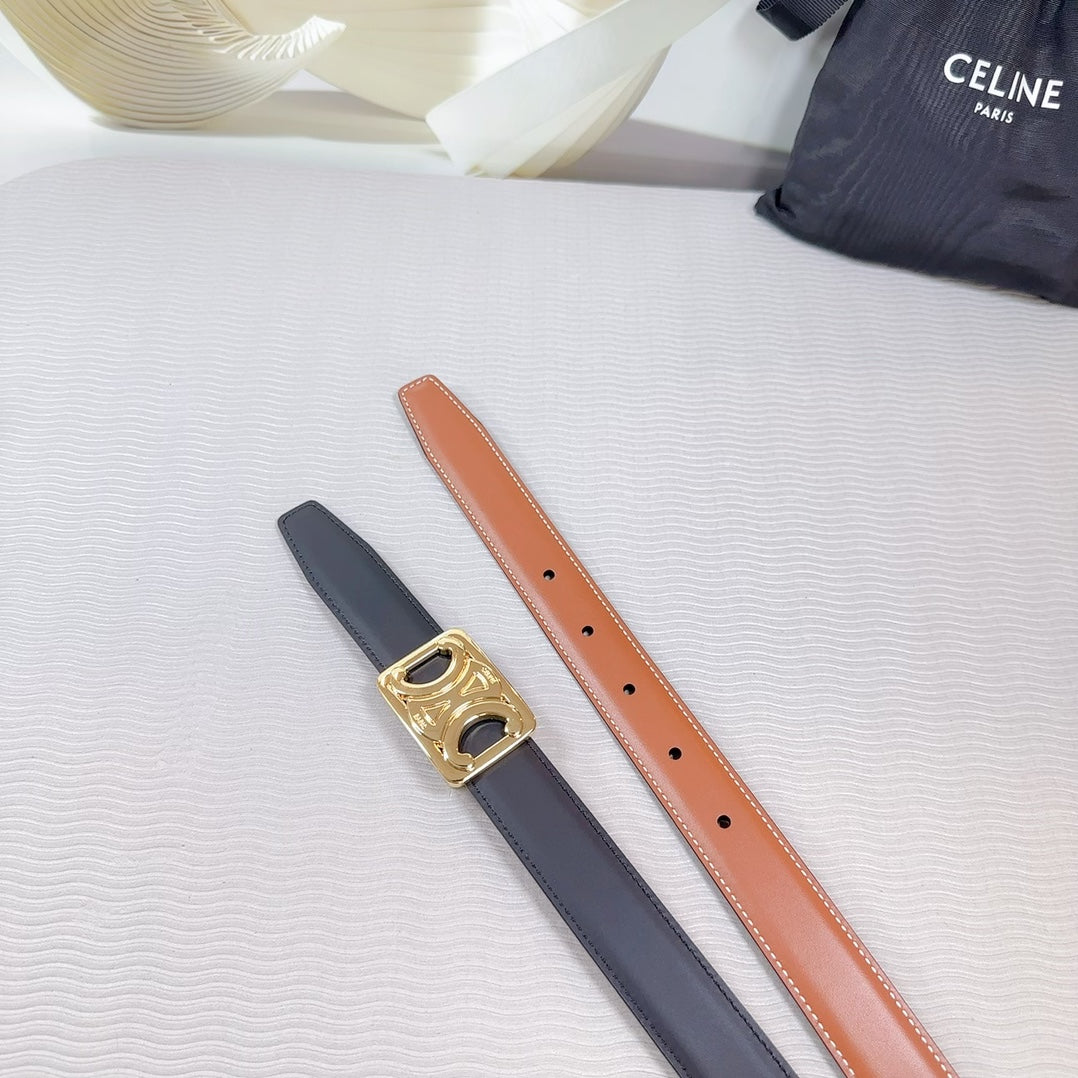 CEL Gold Buckle Belt  25mm Black Calfskin 178253