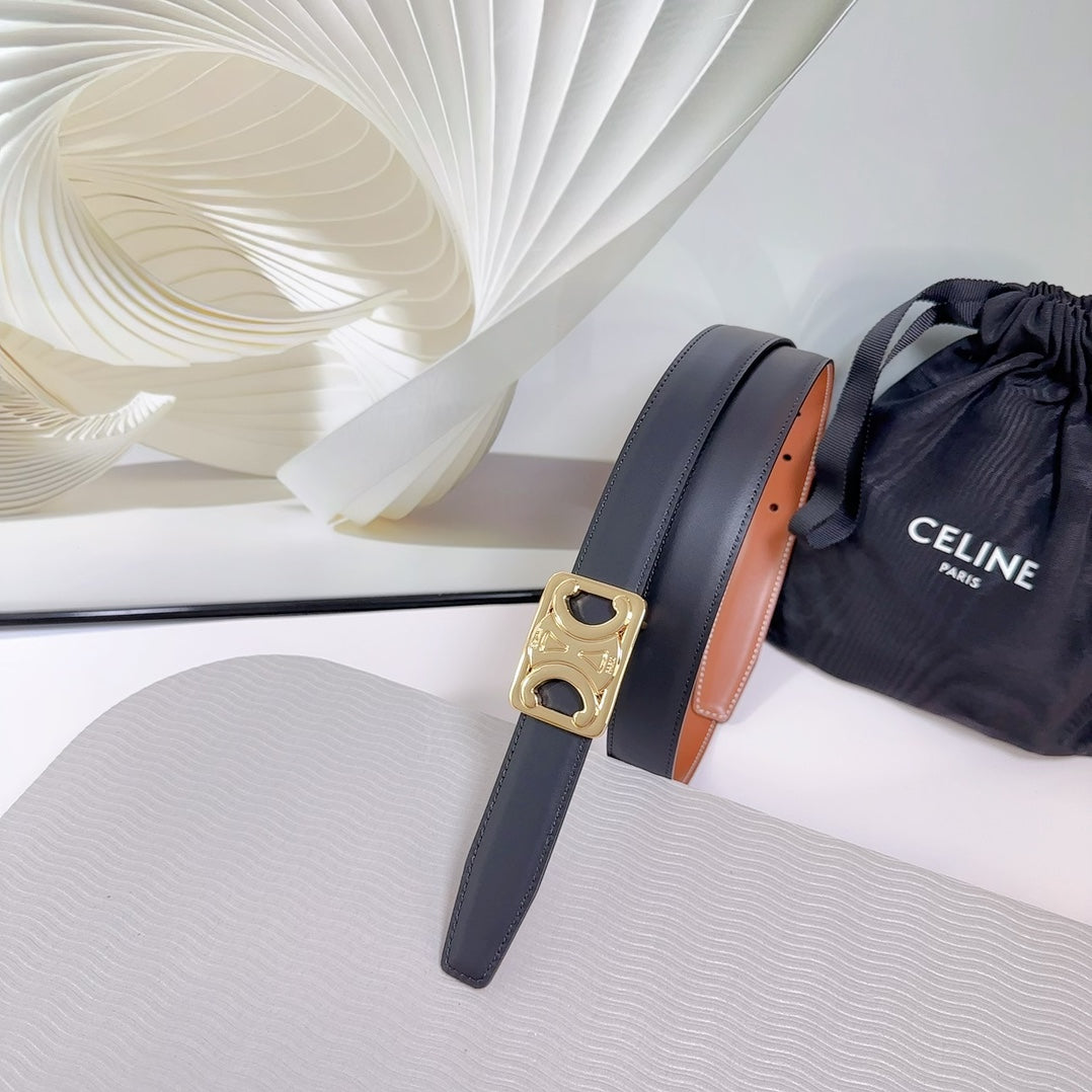 CEL Gold Buckle Belt  25mm Black Calfskin 178253