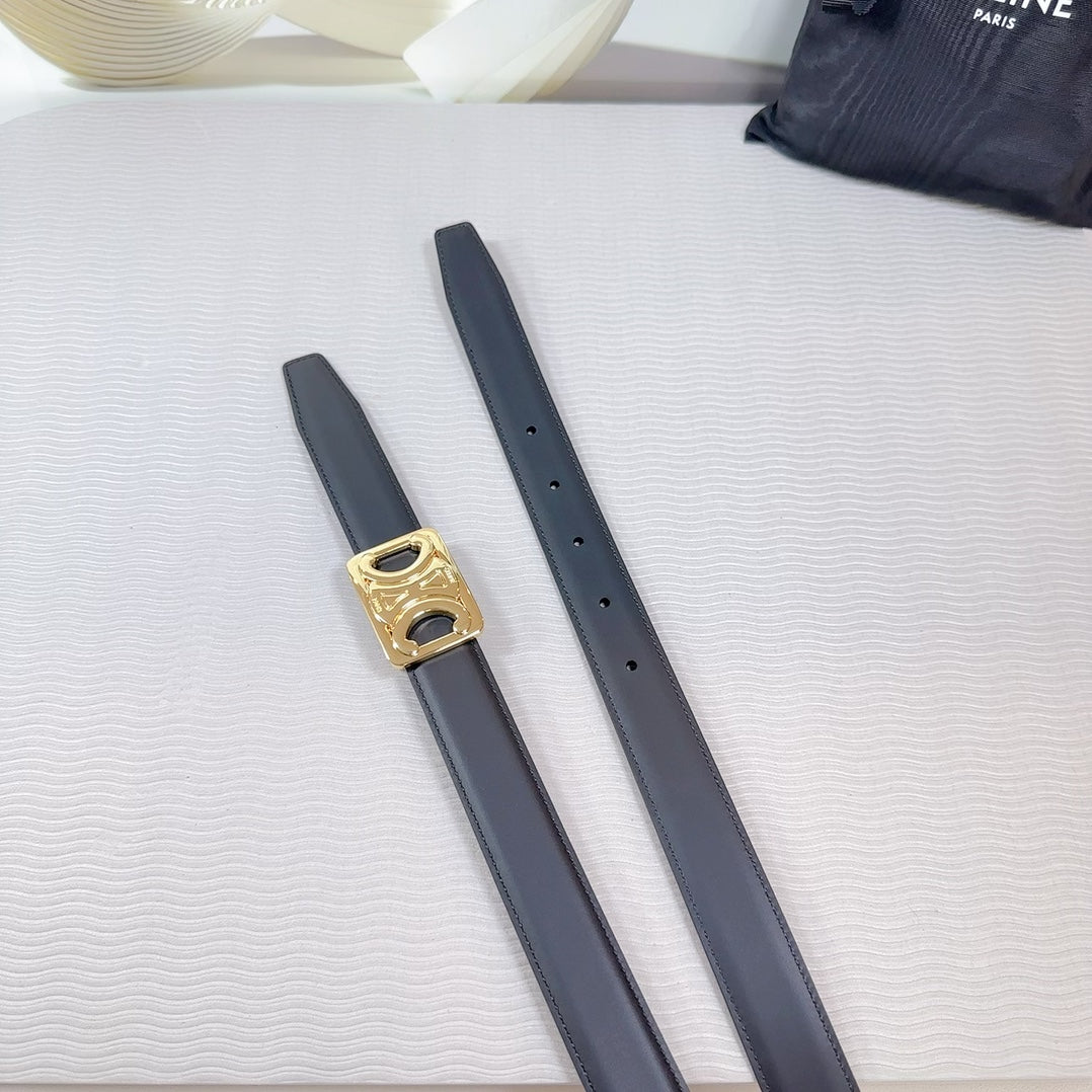 CL MEDIUM 25MM REVERSIBLE FRAMED TRIOMPHE BELT BLACK CALFSKIN LIGHT GOLD HARDWARE