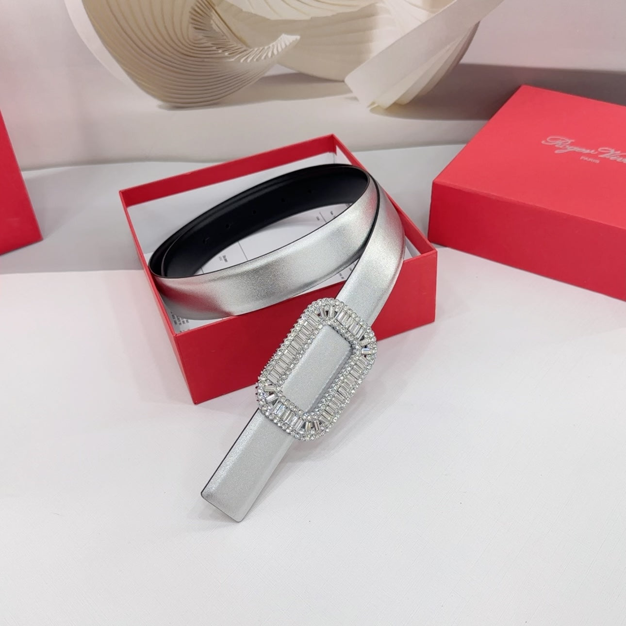 Roger Vivier Silver Rhinestone Buckle 3.0cm Belt 185161