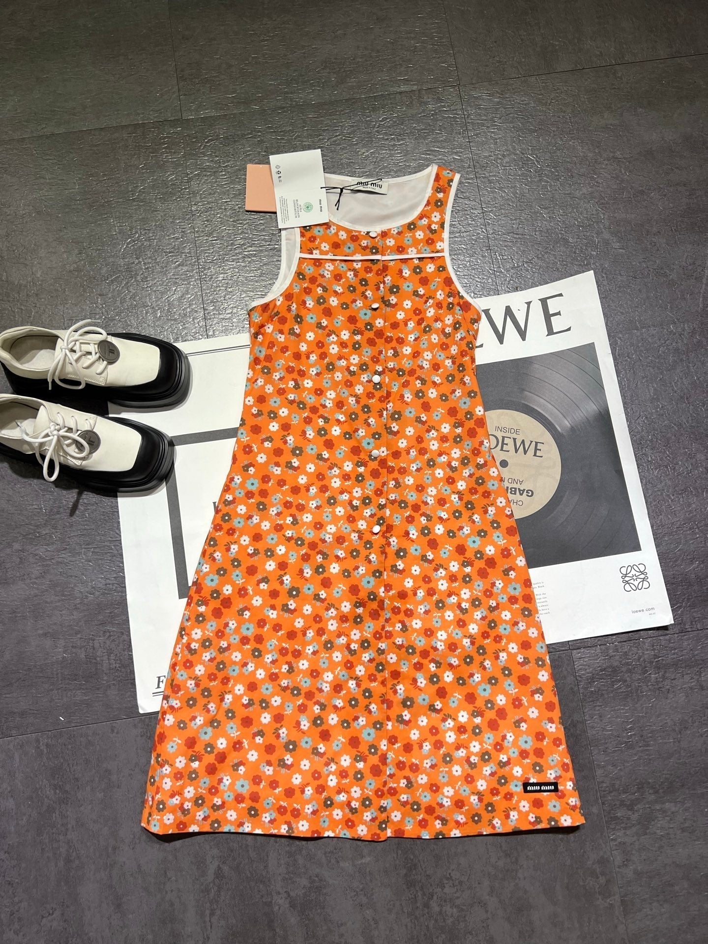 Miumiu 2026 Flower Dress Orange mix Colors Cotton 187754
