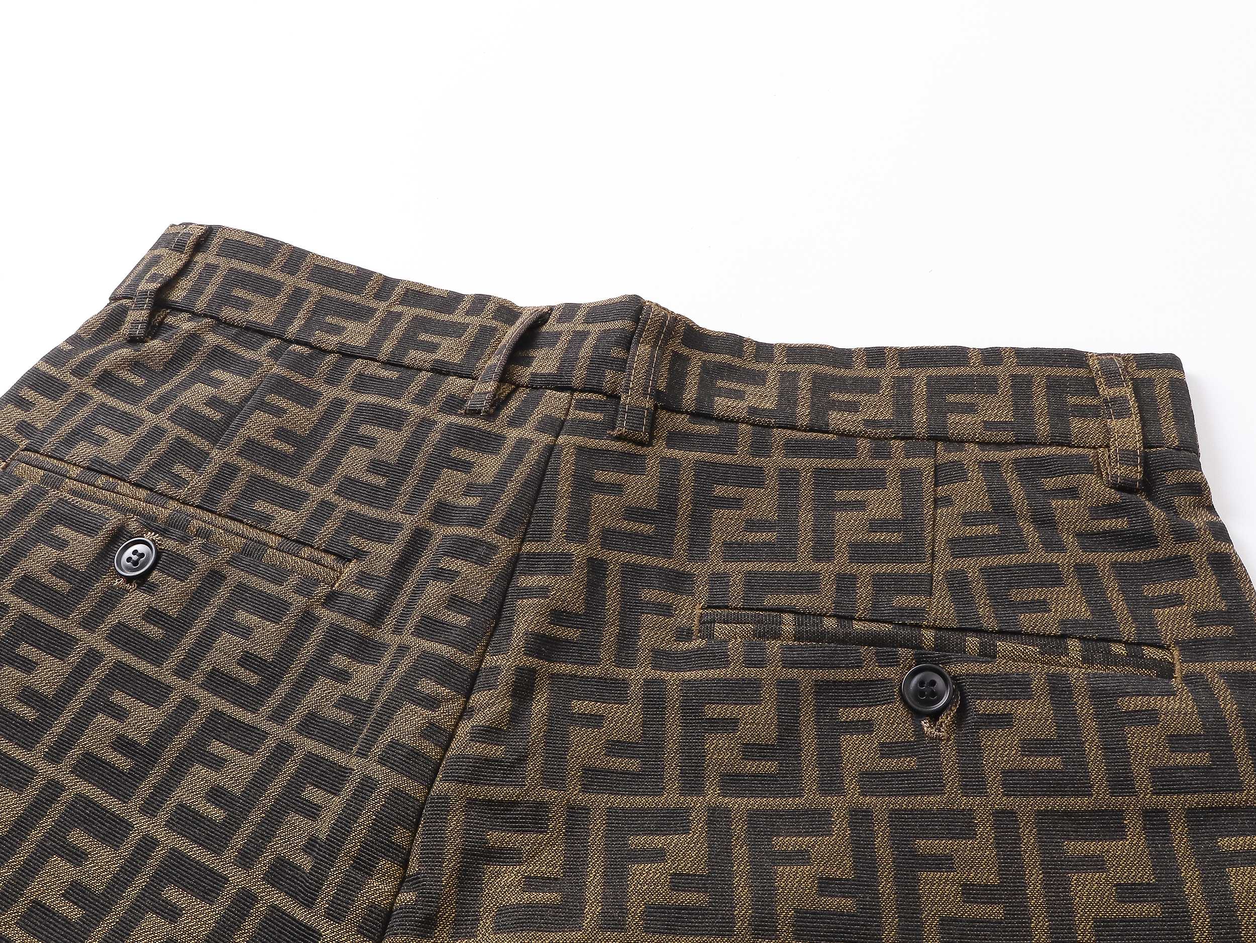 Fendi 2026 Men's Shorts Monogram Black Brown Jacquard Woven Fabric