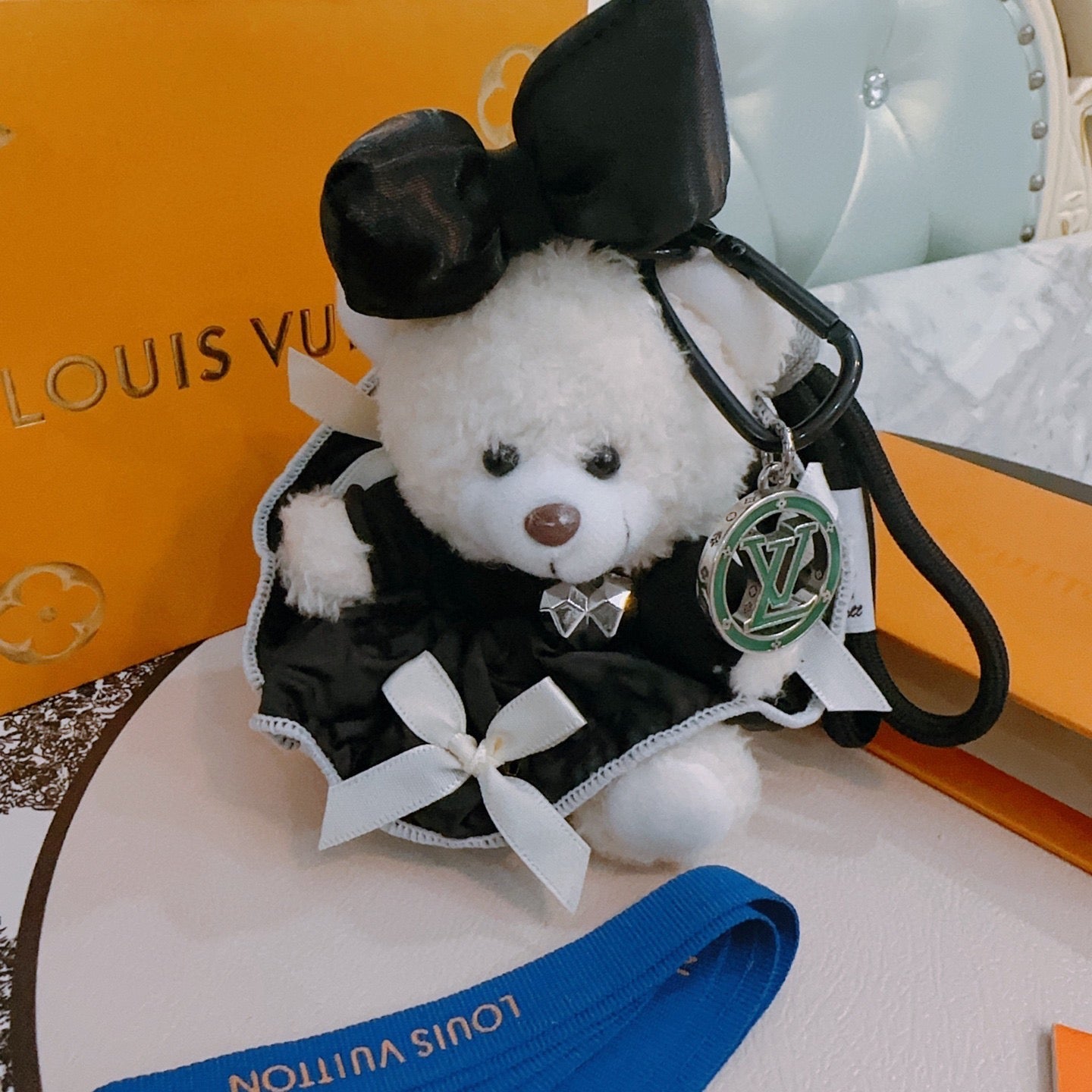 LV Black mix White Louis Bear Bag Charm