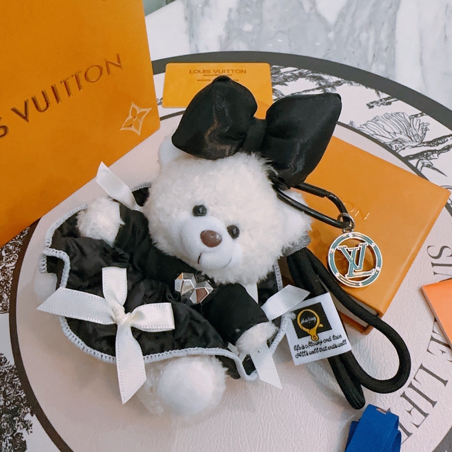 LV Black mix White Louis Bear Bag Charm