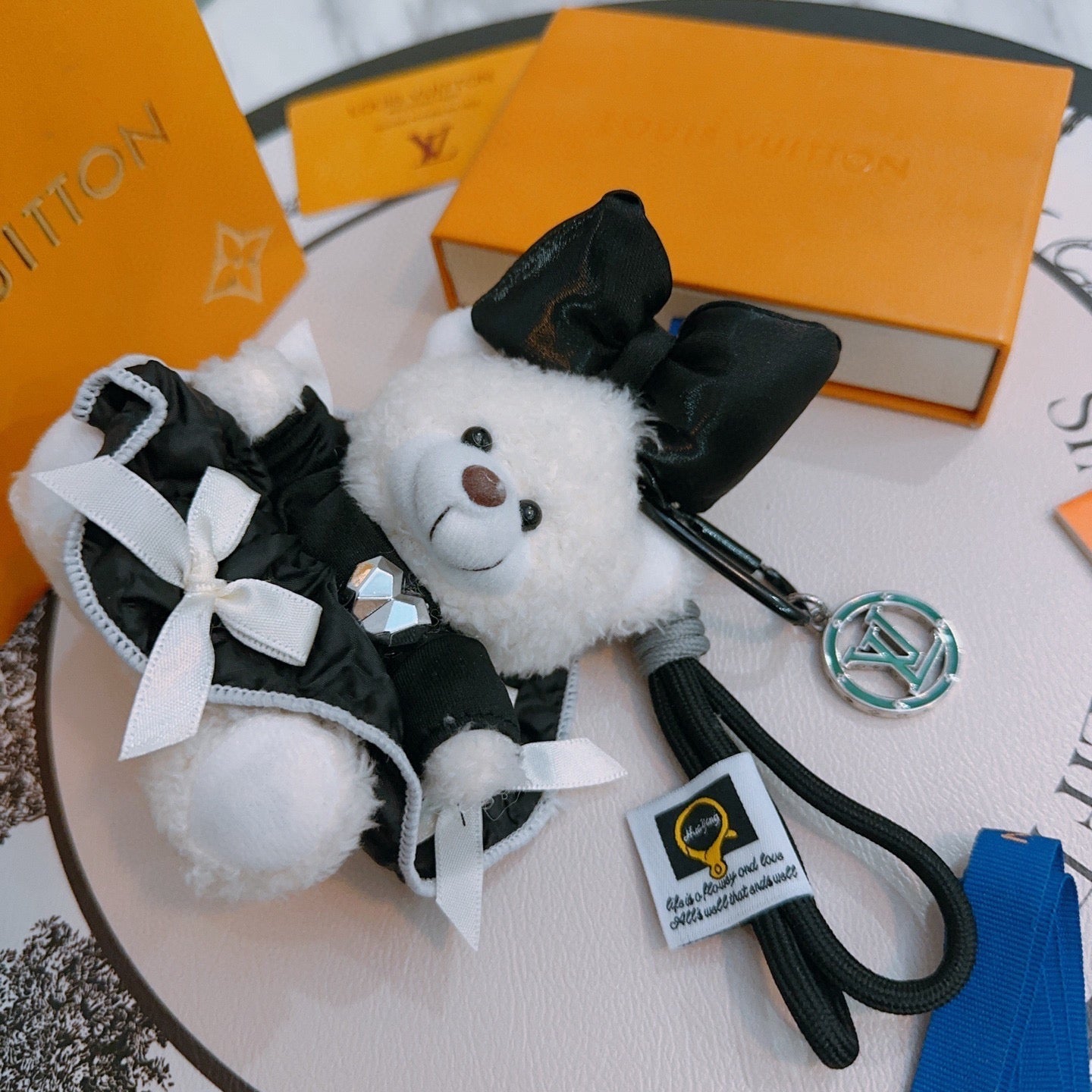 LV Black mix White Louis Bear Bag Charm