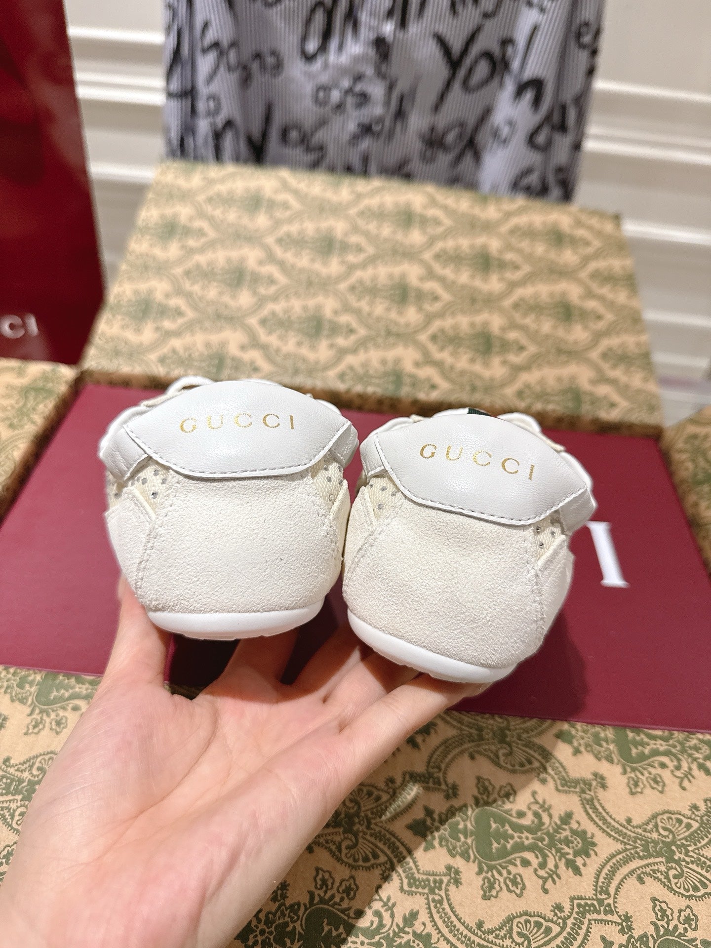 Gucci 2025 Shift GG Crystal Sneaker Off-white Suede Fabric