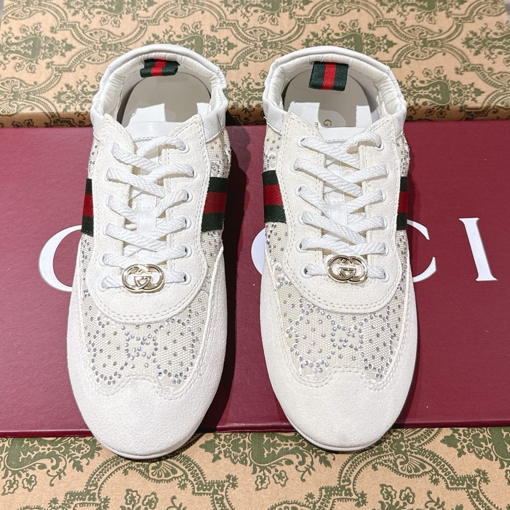 Gucci 2025 Shift GG Crystal Sneaker Off-white Suede Fabric