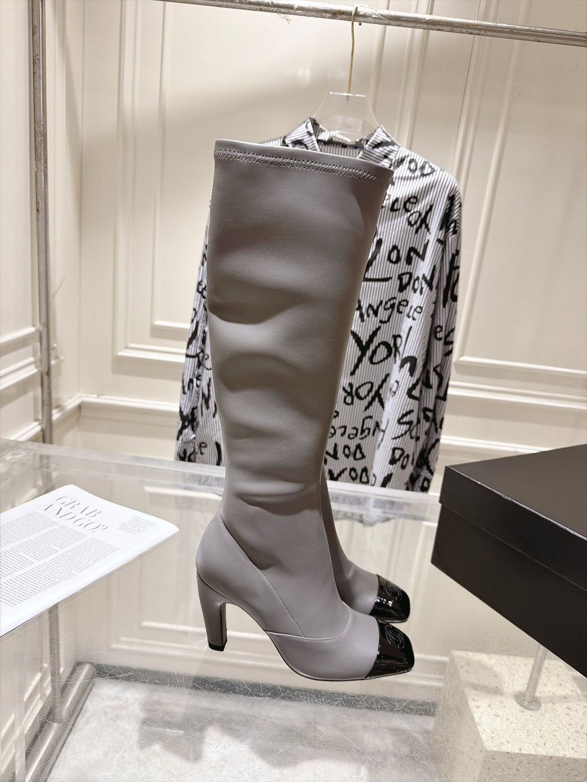 Chanel 2026 Square Toe Knee-High Boots 85mm Gray Leather 124273