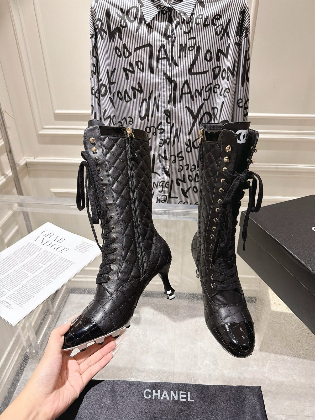 Chanel 2026 Quilted Knee-High Boots 70mm Leather 124280