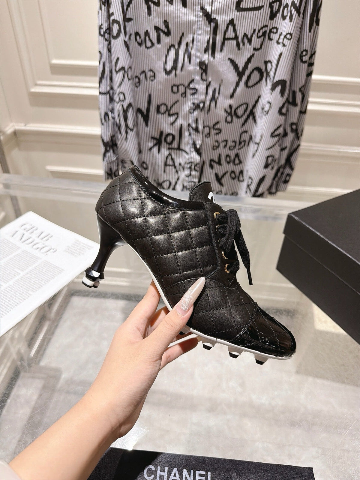 Chanel 2026 Quilted Lace-Up Pumps 70mm Leather 124286